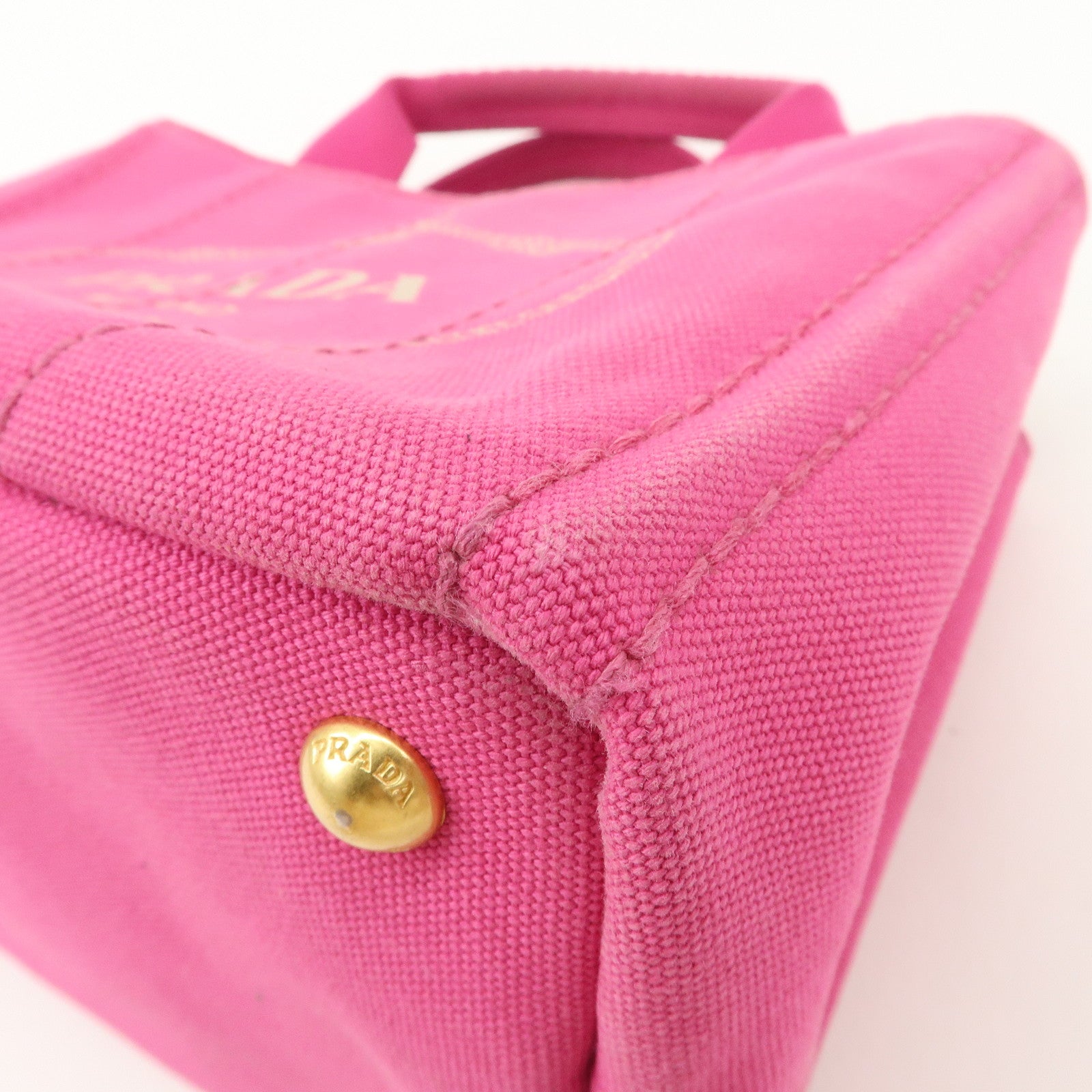 PRADA Logo Canapa Mini Canvas Tote Bag Hand Bag Pink BN2439 Used