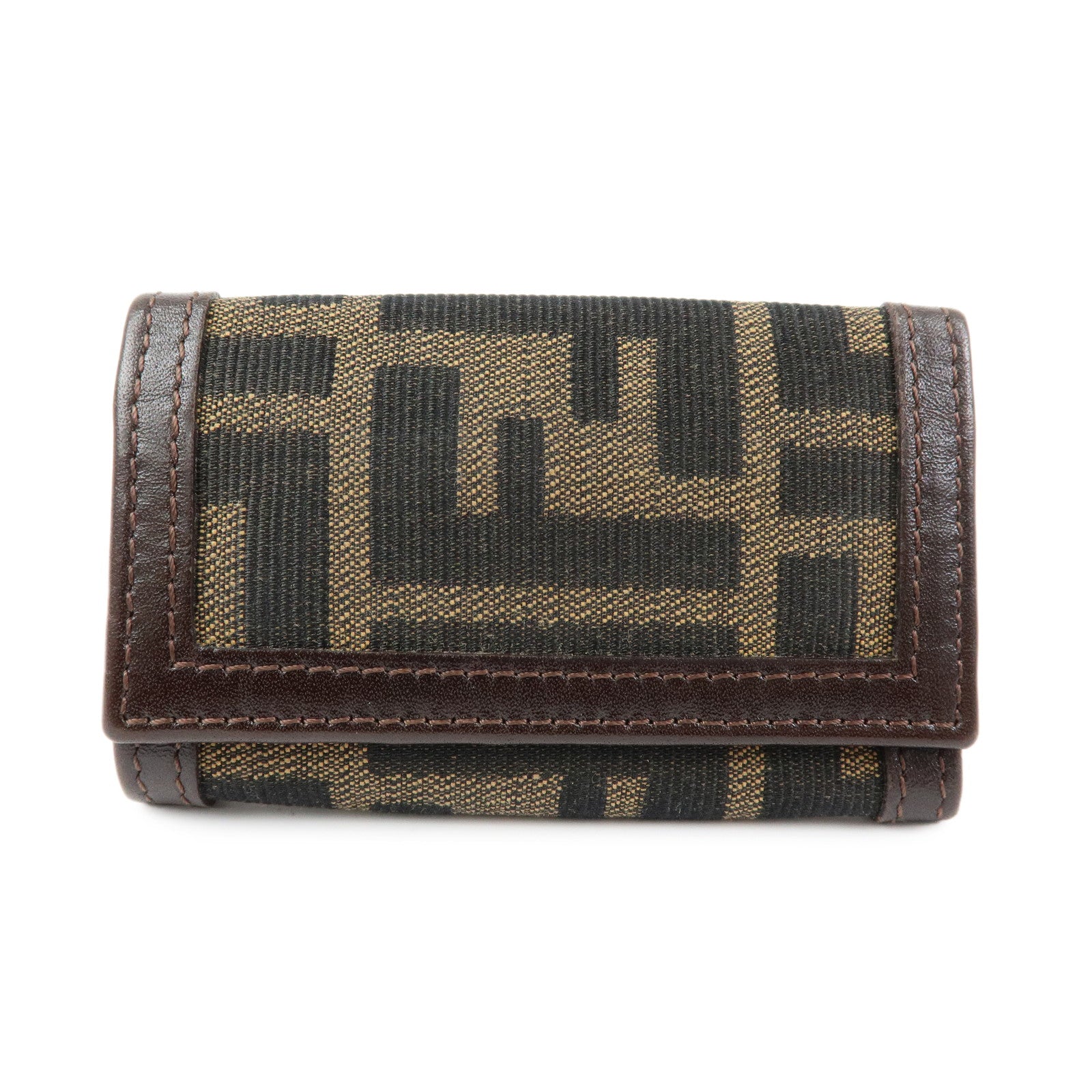 FENDI Zucca Ccanvas Leather Key Case Key Holder Black Brown 513516