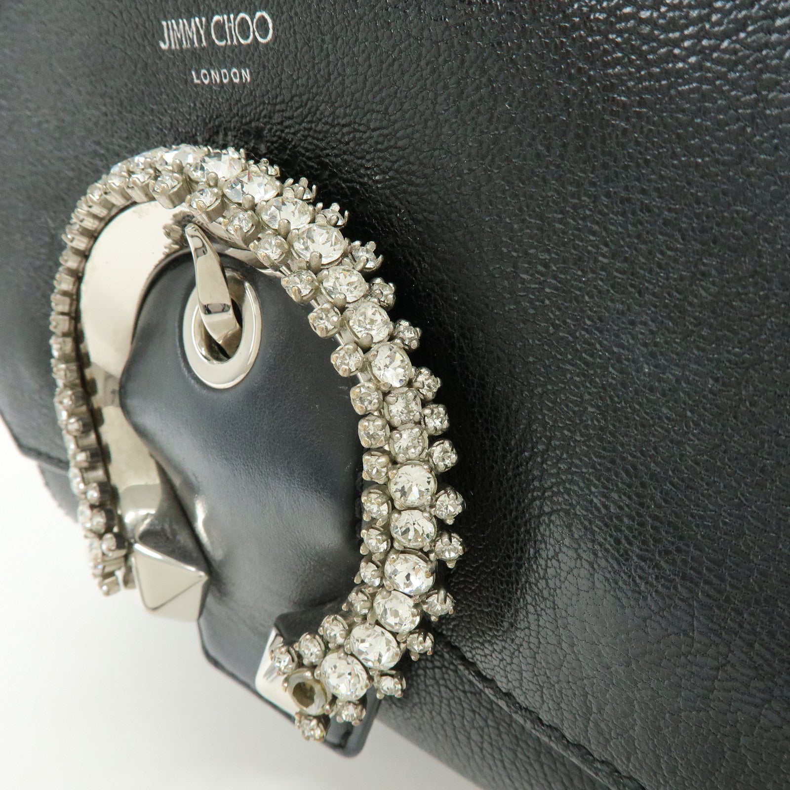 Jimmy Choo Madeline Leather Rhinestone 2Way Hand Shoulder Bag Black