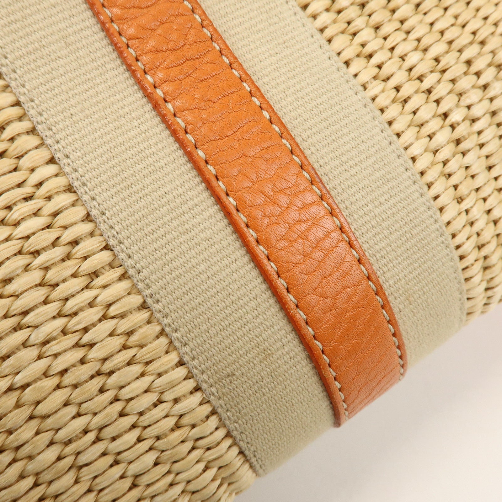 PRADA Triangle Logo Raffia Leather Shoulder Bag Natural Orange
