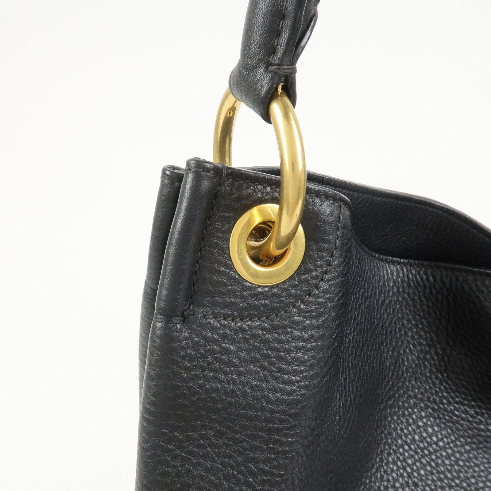 PRADA Logo Leather Shoulder Bag Hand Bag Black