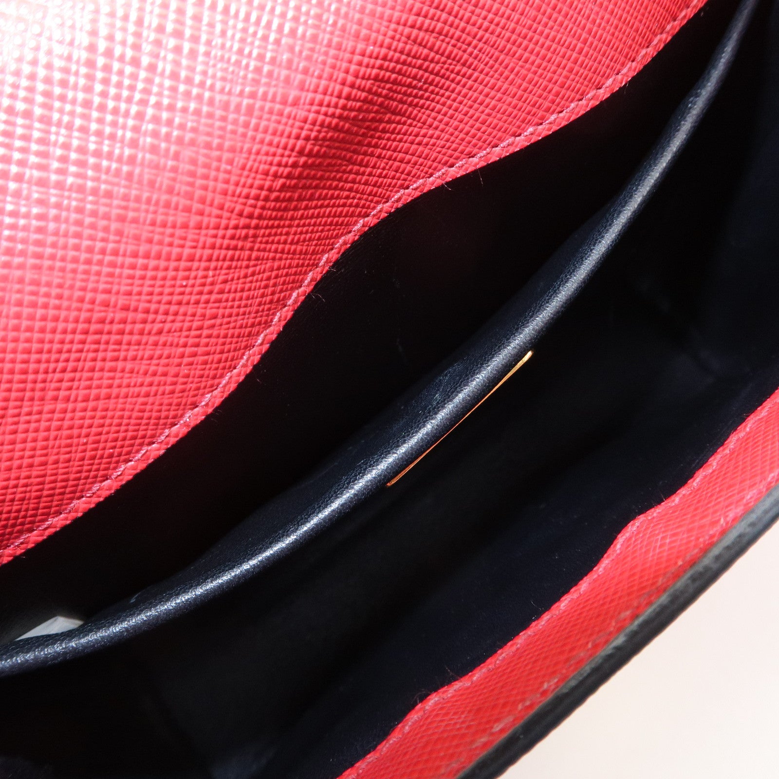 PRADA Logo Saffiano Leather Chain Shoulder Bag Red 1BH007