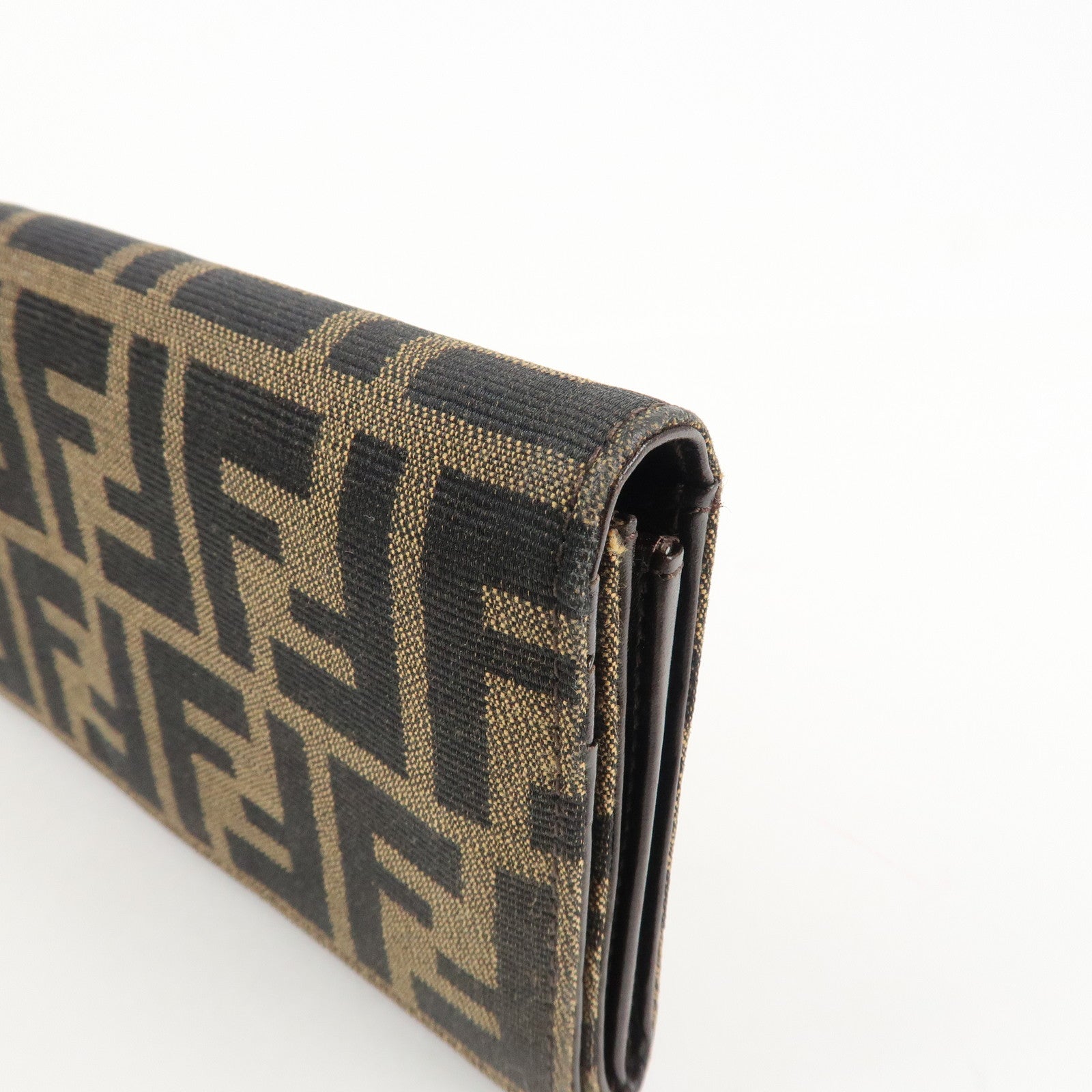 FENDI Zucca Canvas Leather Long Wallet Brown Black 8M0000 Used