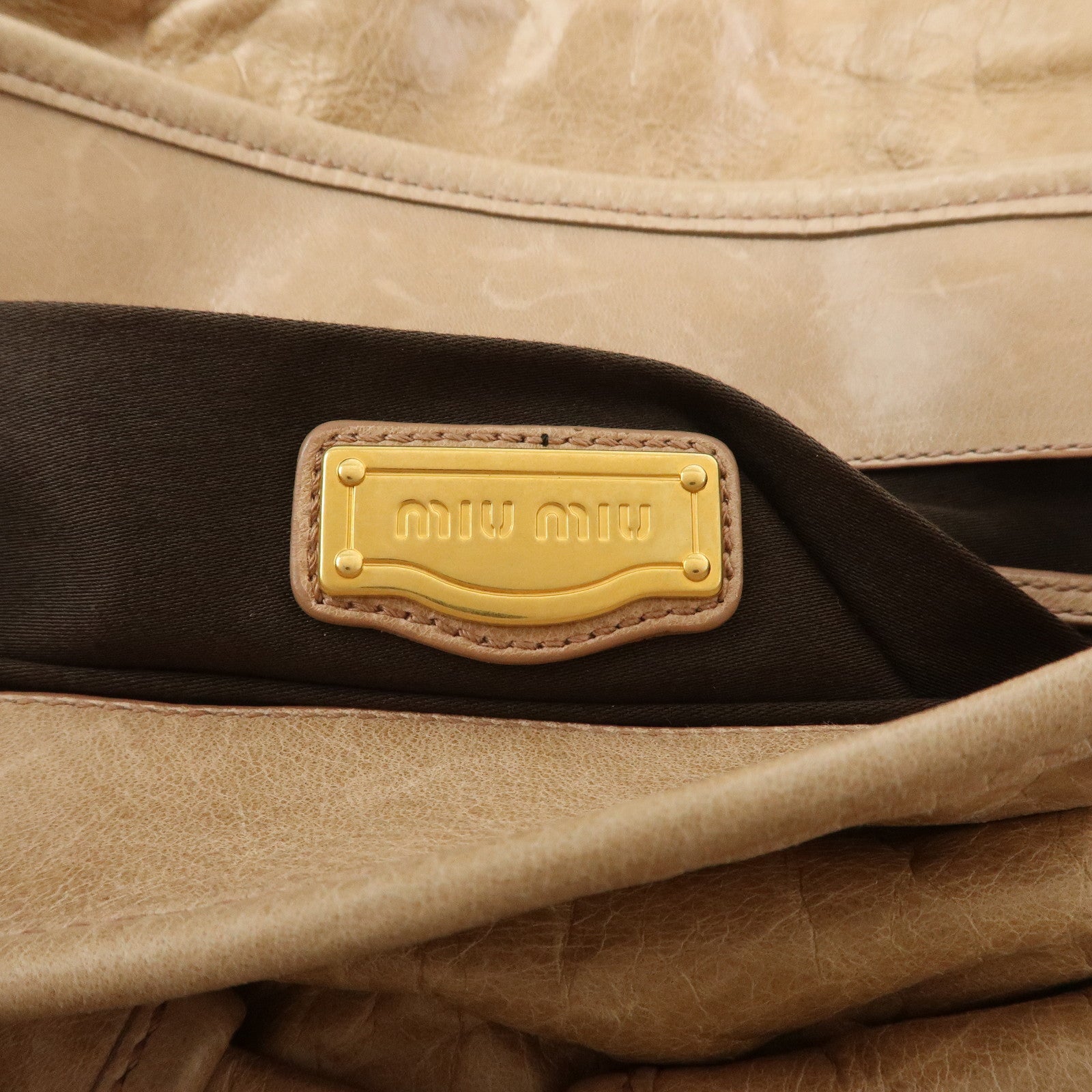 MIU MIU Matelasse Leather Hand Bag Light Brown RR1300