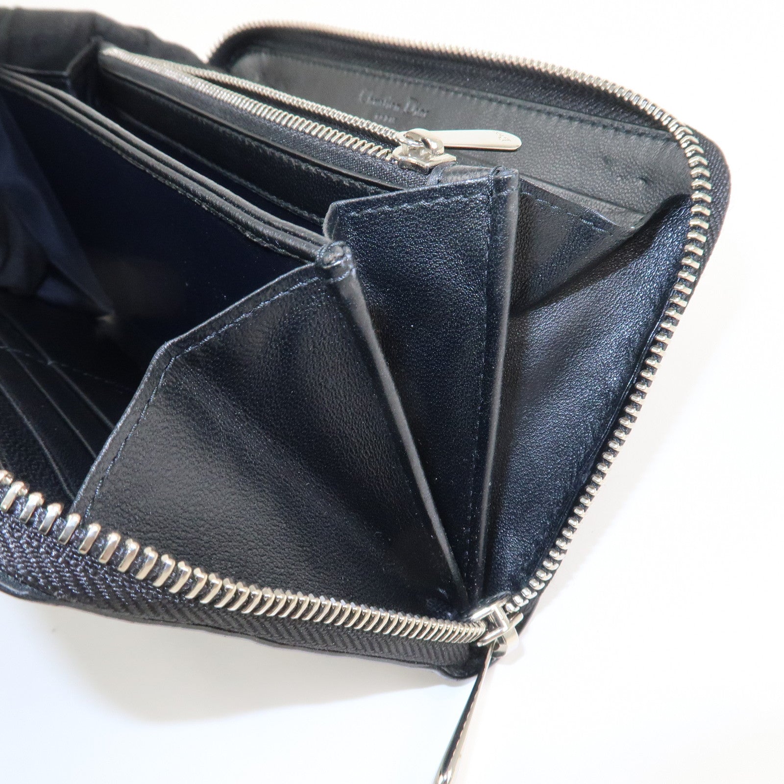 Christian Dior Trotter Patent Leather Round Zippy Long Wallet Black