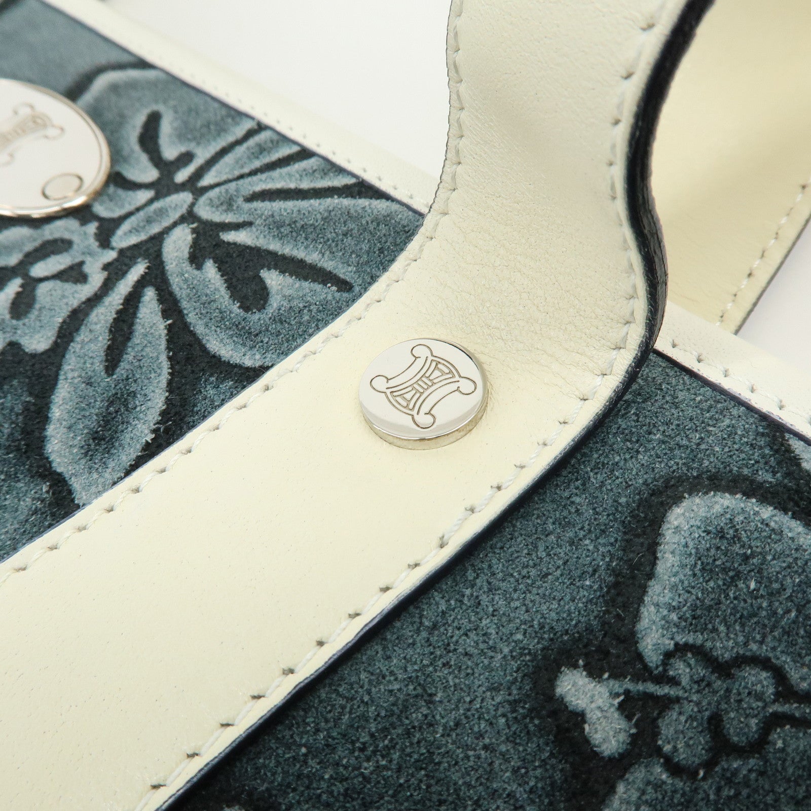CELINE Hibiscus Motif Suede Leather Tote Bag Gray Ivory