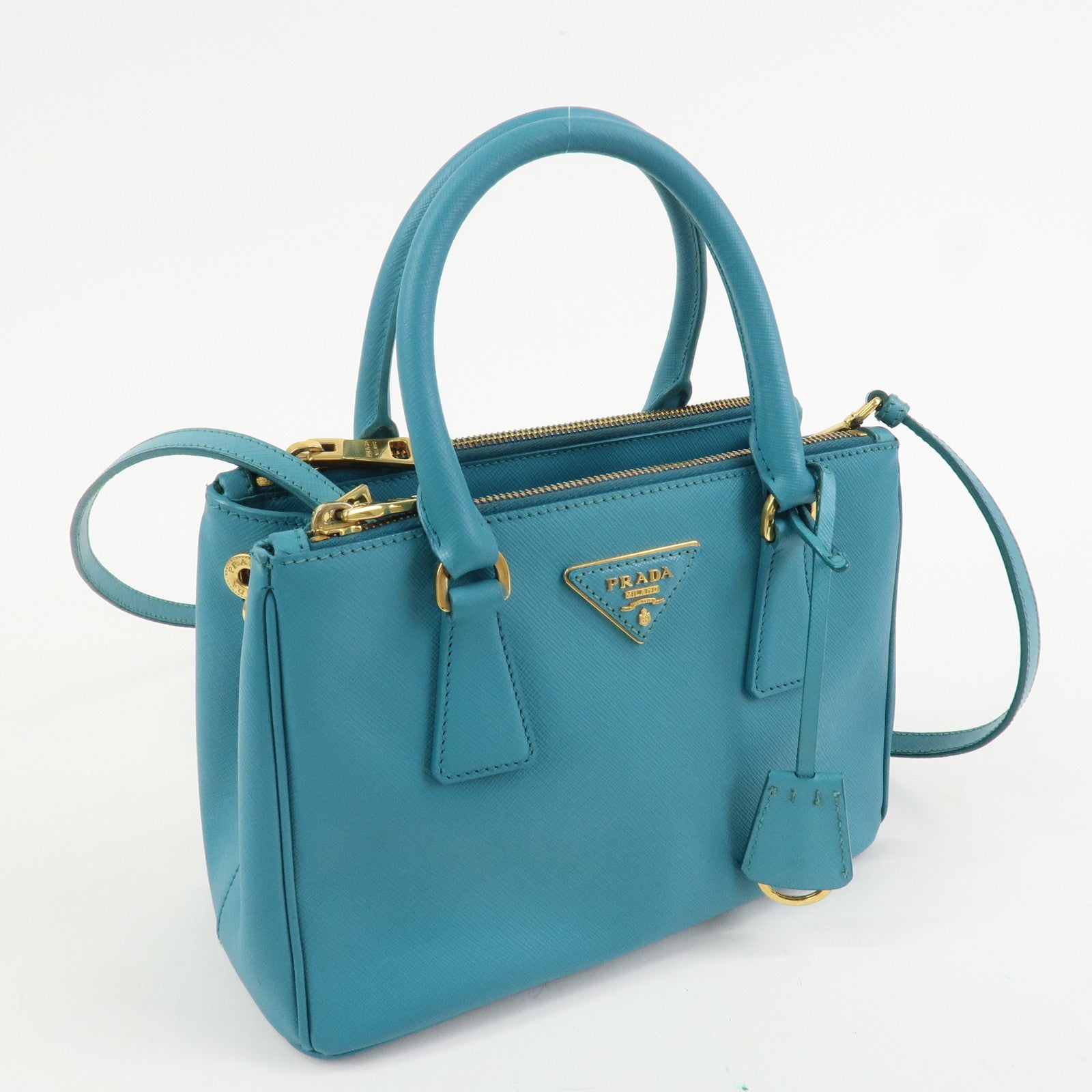 PRADA Galleria Saffiano Lux Leather 2Way Bag Hand Bag Blue BN2402