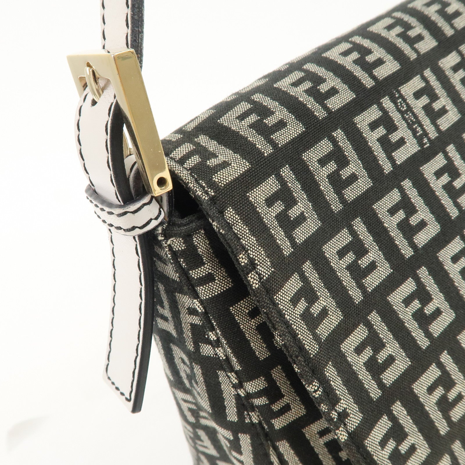 FENDI Mamma Baguette Zucchino Leather Canvas Shoulder Bag 8BR001 Used