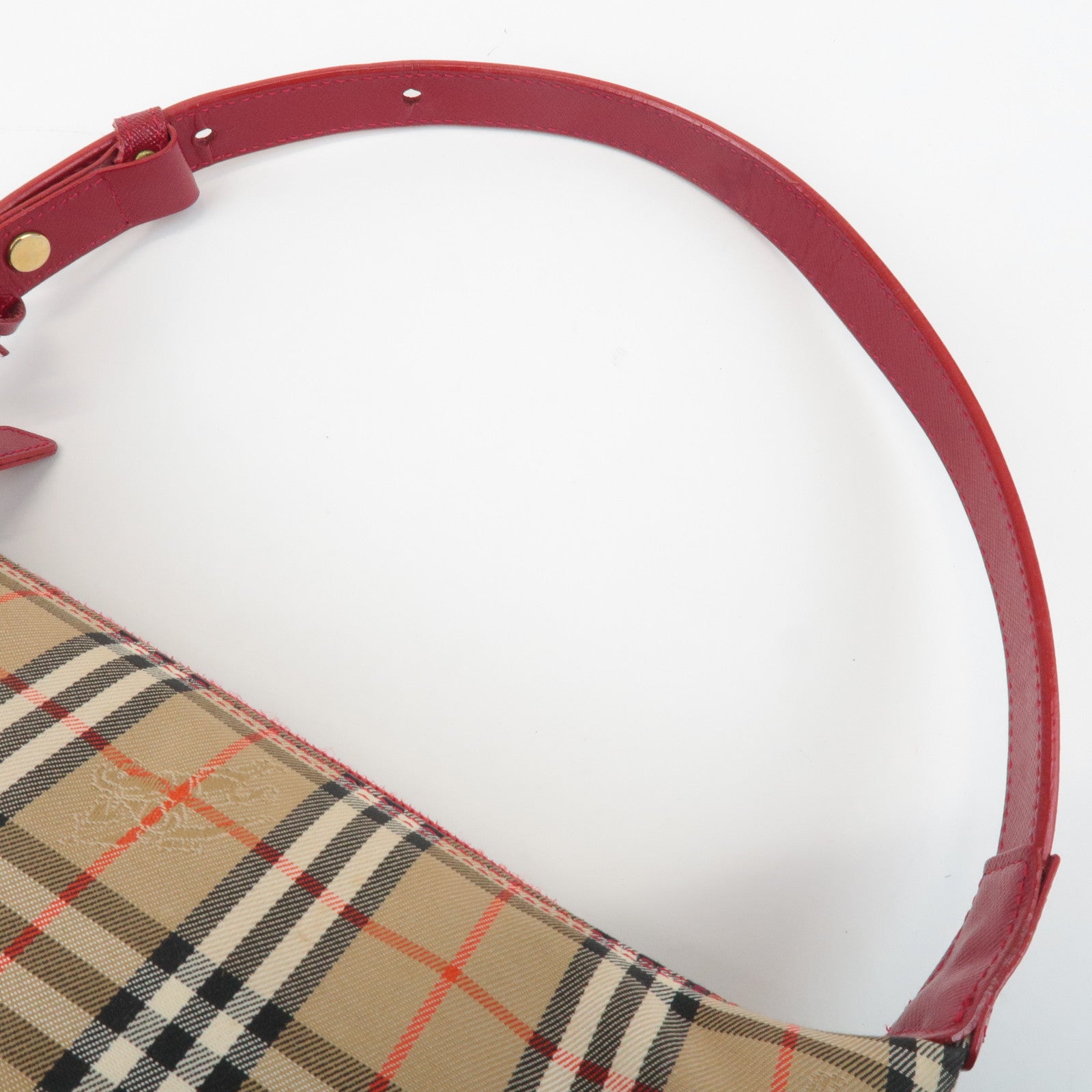 BURBERRY Nova Plaid Canvas Leather Shoulder Bag Red Used