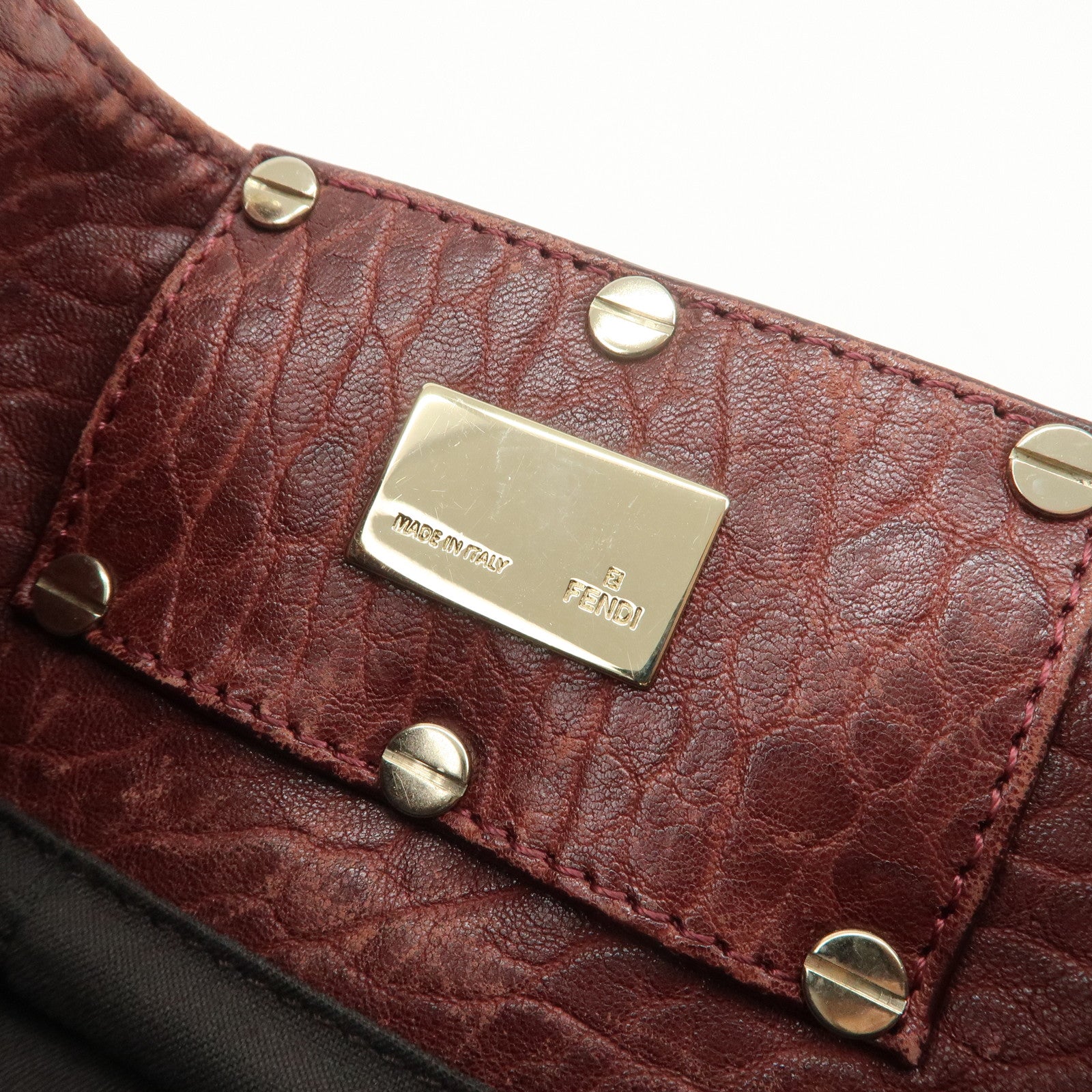 FENDI Mia Logo Leather Chain Tote Bag Shoulder Bag Bordeaux 8BR616