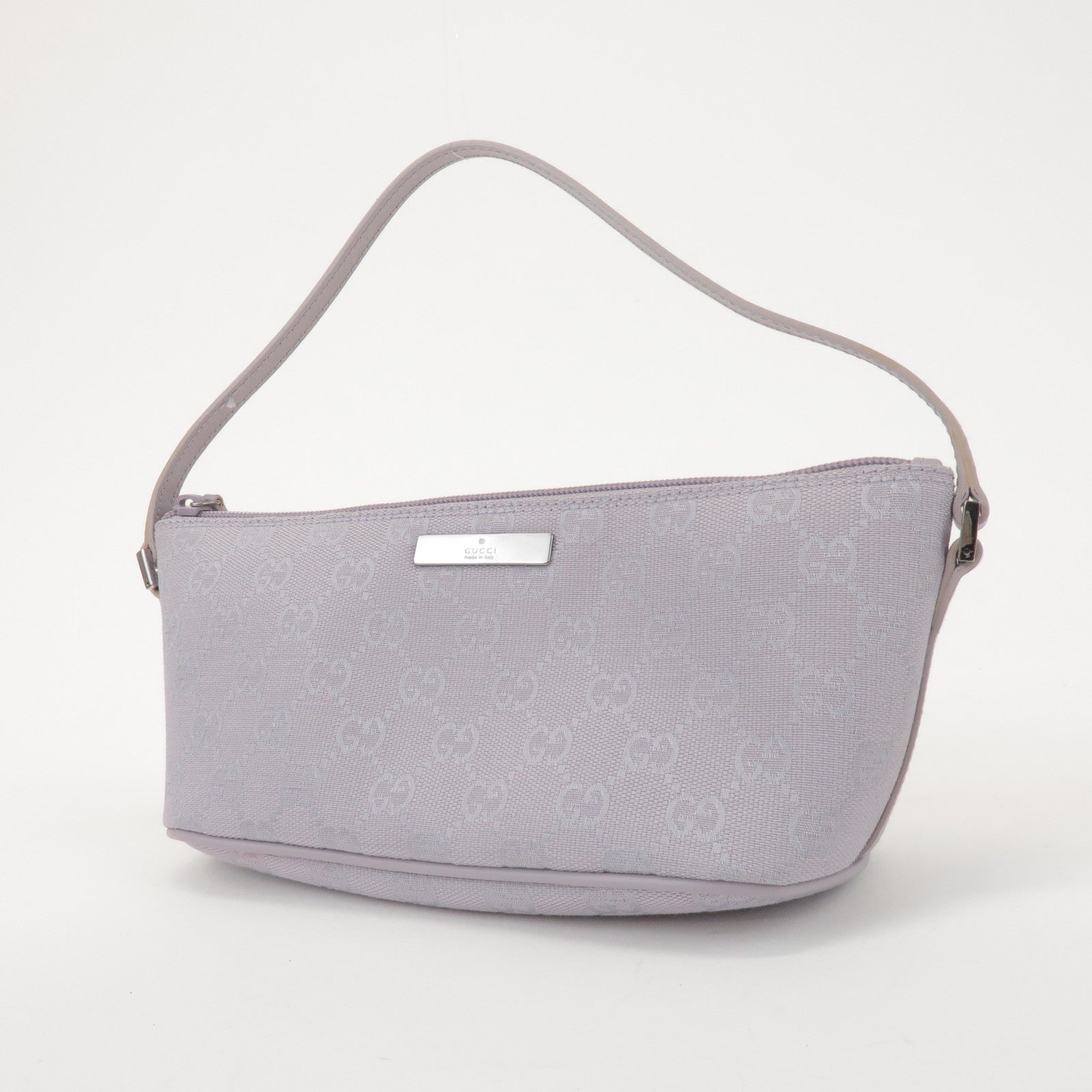 GUCCI Boat Bag GG Canvas Leather Hand Bag Pouch Light Purple 07198