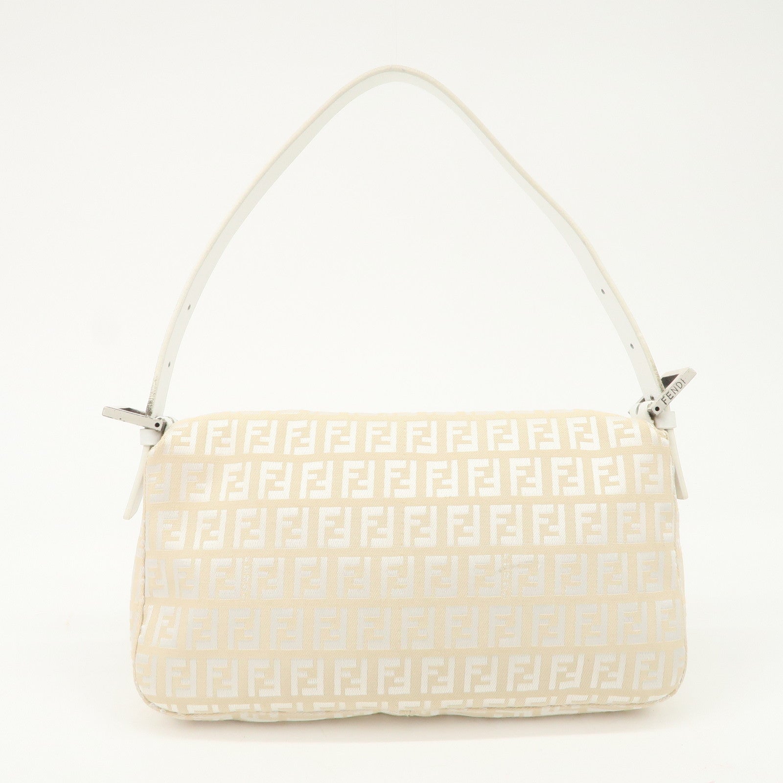 FENDI Mamma Baguette Zucchino Leather Shoulder Bag White 8BR000