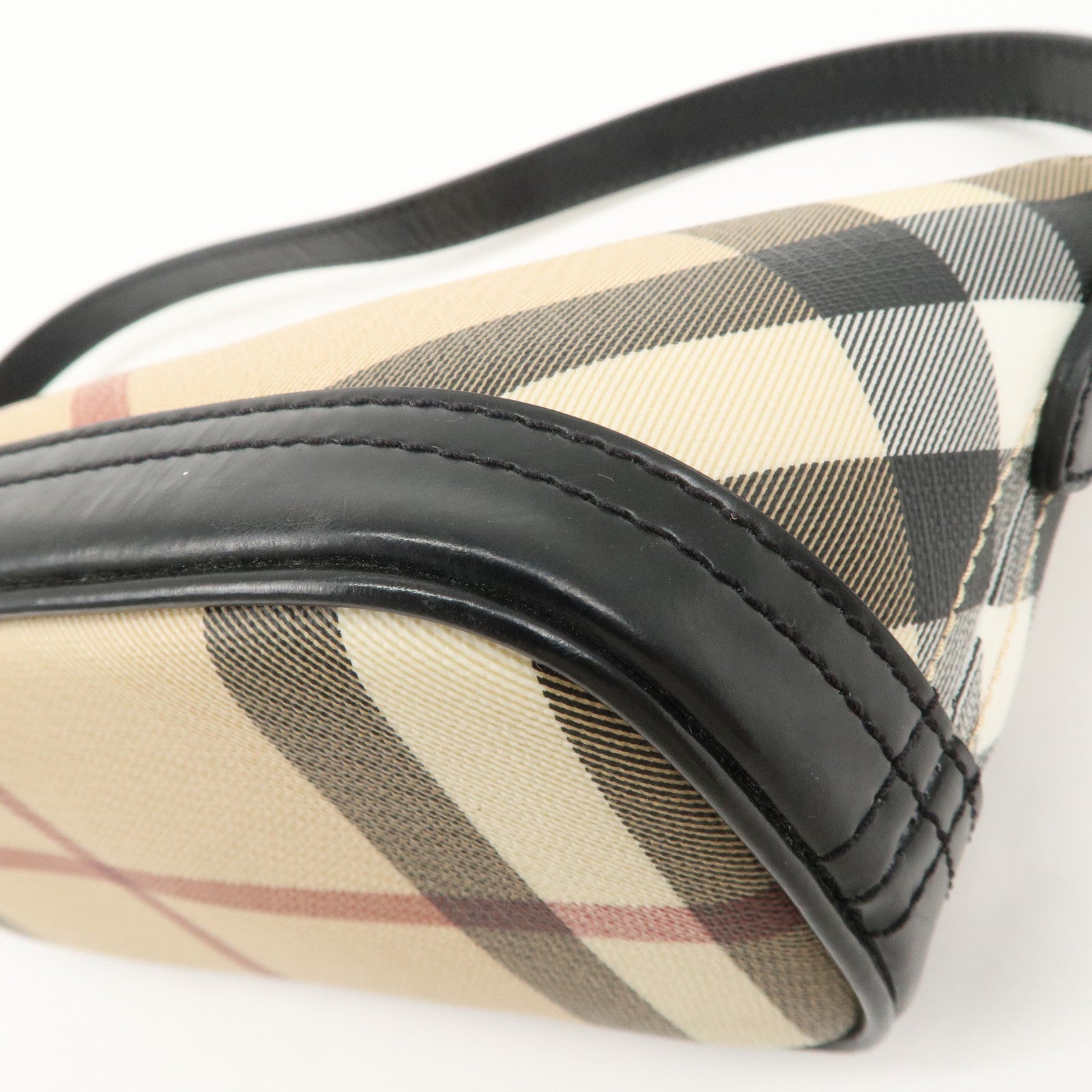 BURBERRY Leather PVC Boat Bag Hand Bag Shoulder Bag Nova Plaid Black Used