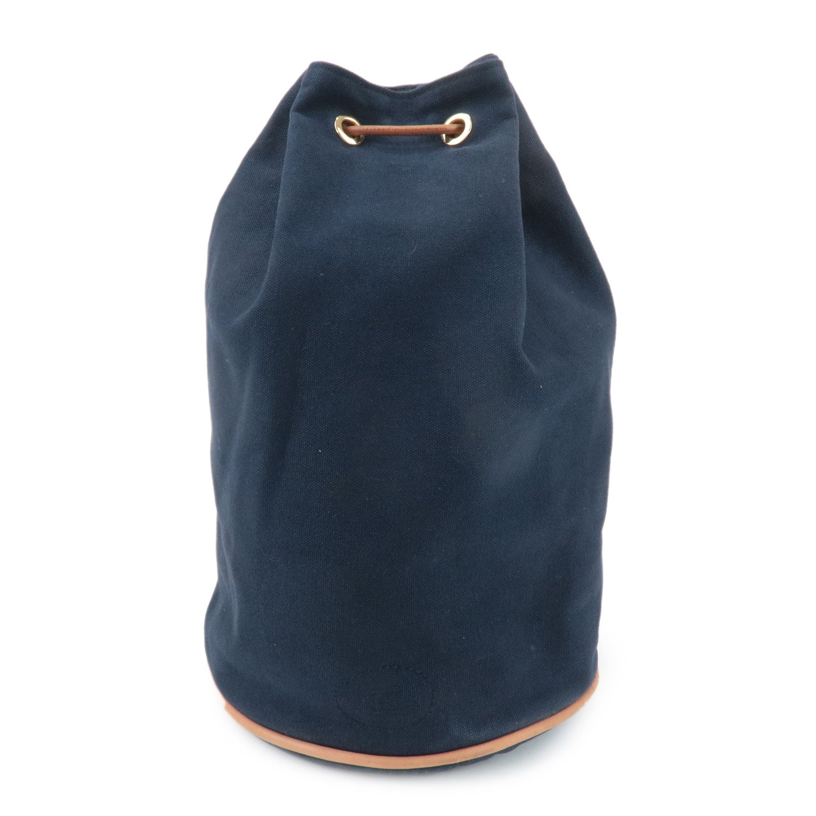 HERMES Canvas Leather Porochon Mimil PM Drawstring Shoulder Bag Used