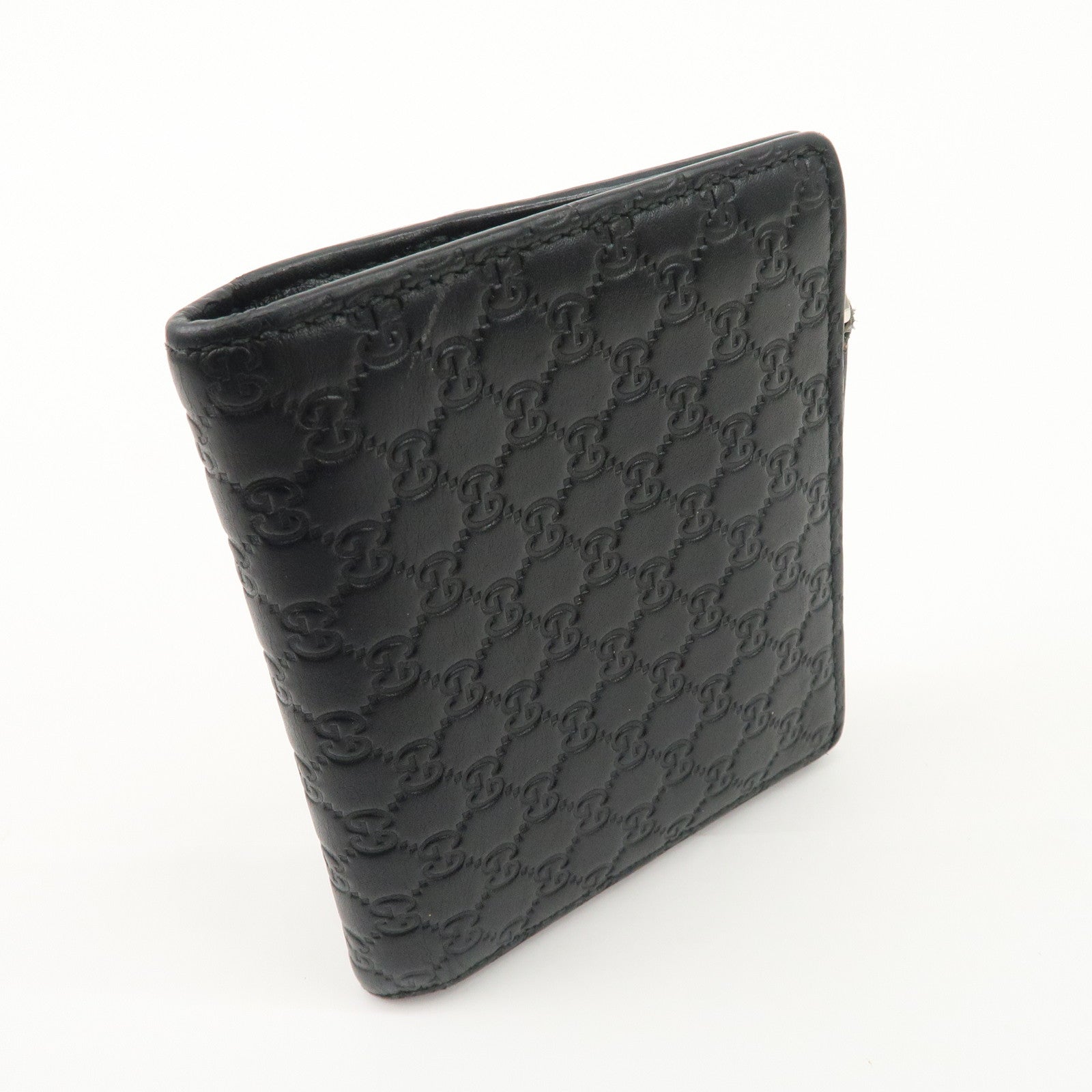 GUCCI Micro Guccissima Leather Compact Bi-fold Wallet Black 544475 Used