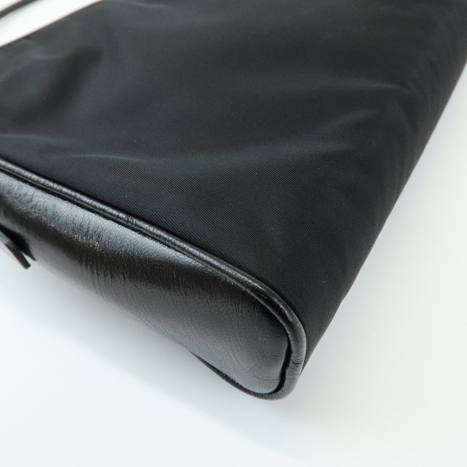 PRADA Triangle Logo Nylon Leather Shoulder Bag Black BN0218