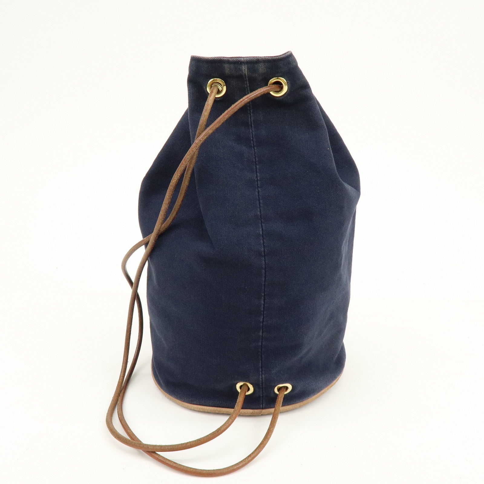 HERMES Canvas Leather Porochon Mimil PM Drawstring Shoulder Bag