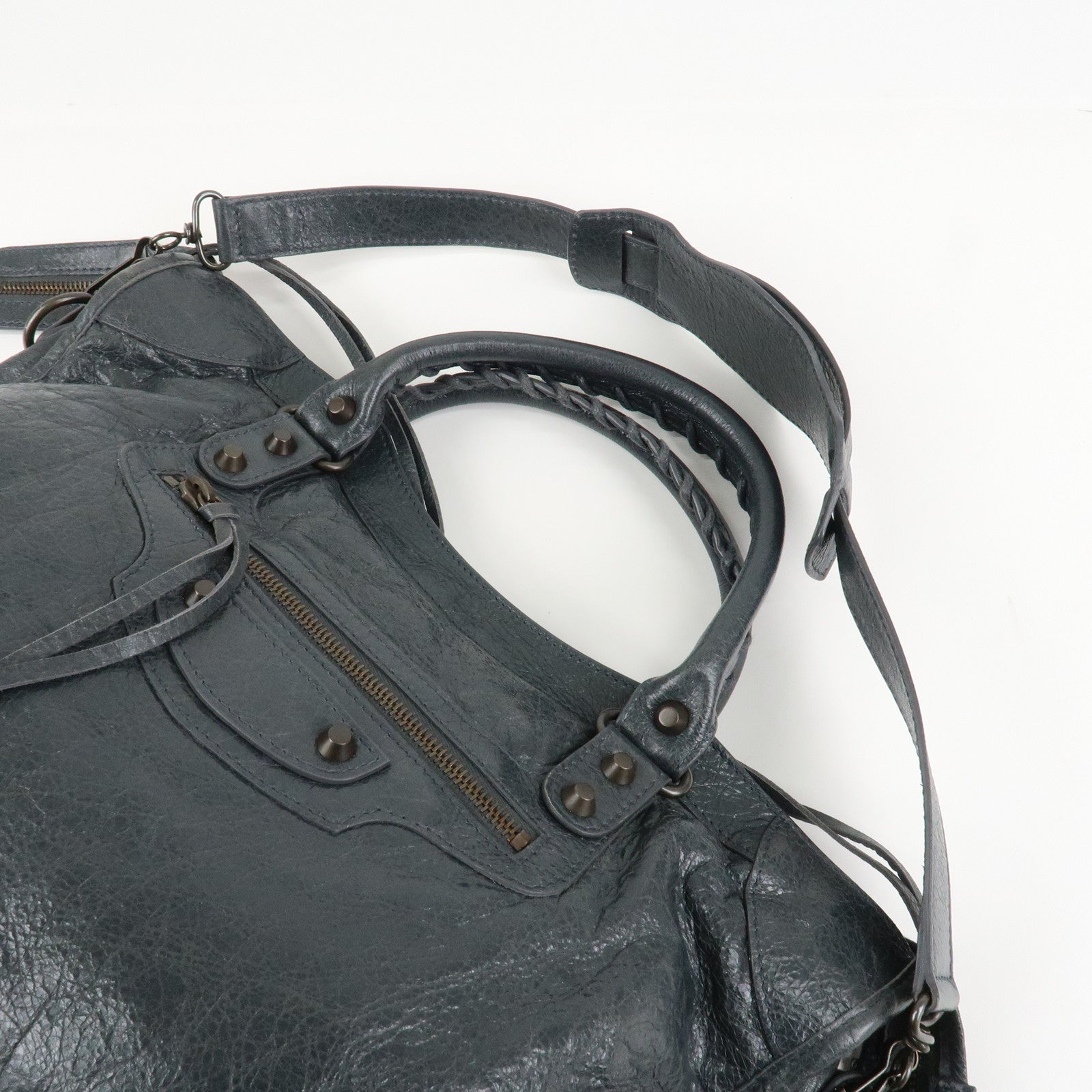 BALENCIAGA The City Leather 2Way Hand Bag Dark Gray 115748 Used