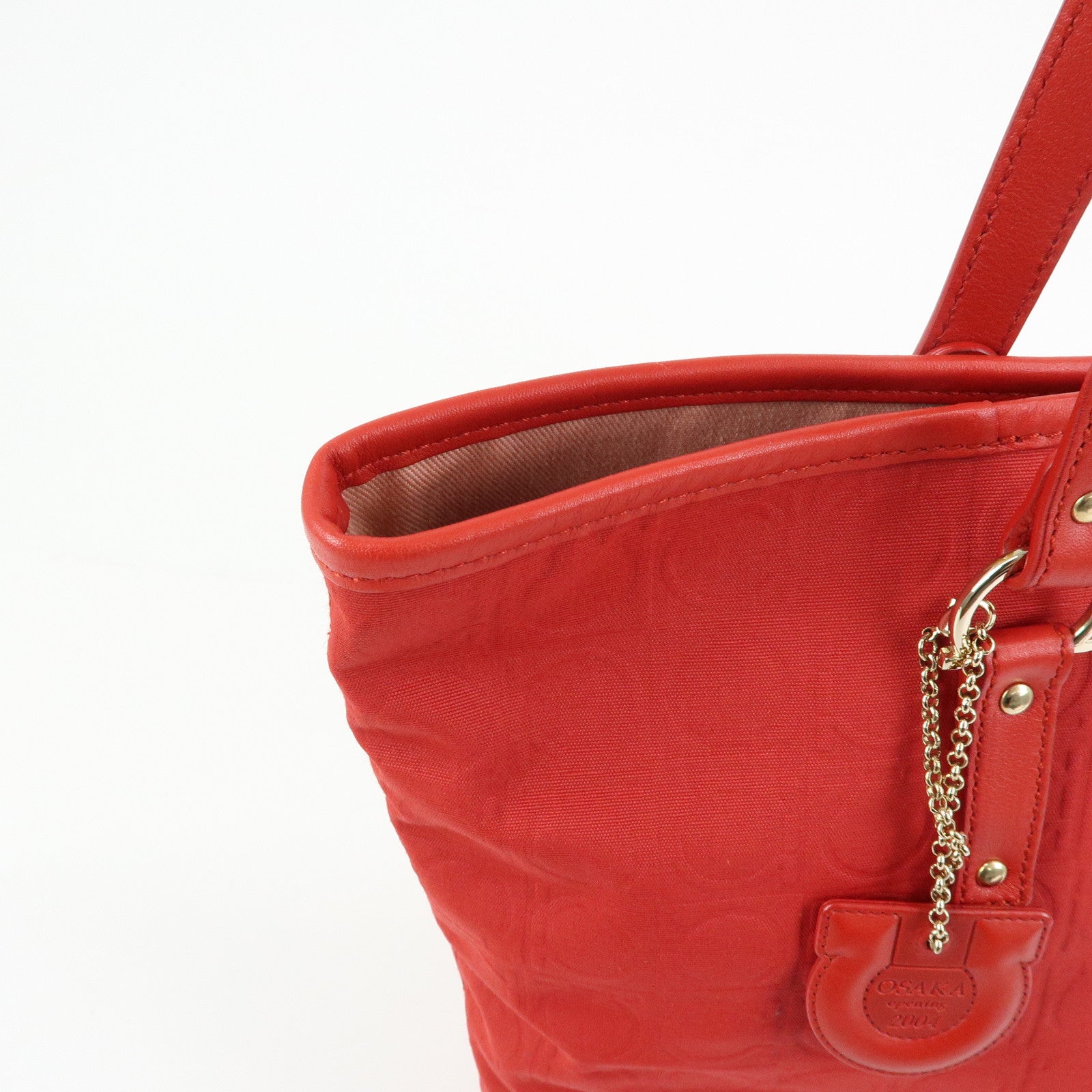 Ferragamo Gancini Canvas Leather Tote Shoulder Bag OSAKA 2004 Red
