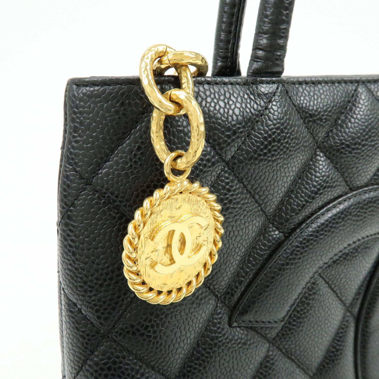 CHANEL Matelasse COCO Mark Medallion Caviarskin Tote Bag A01804
