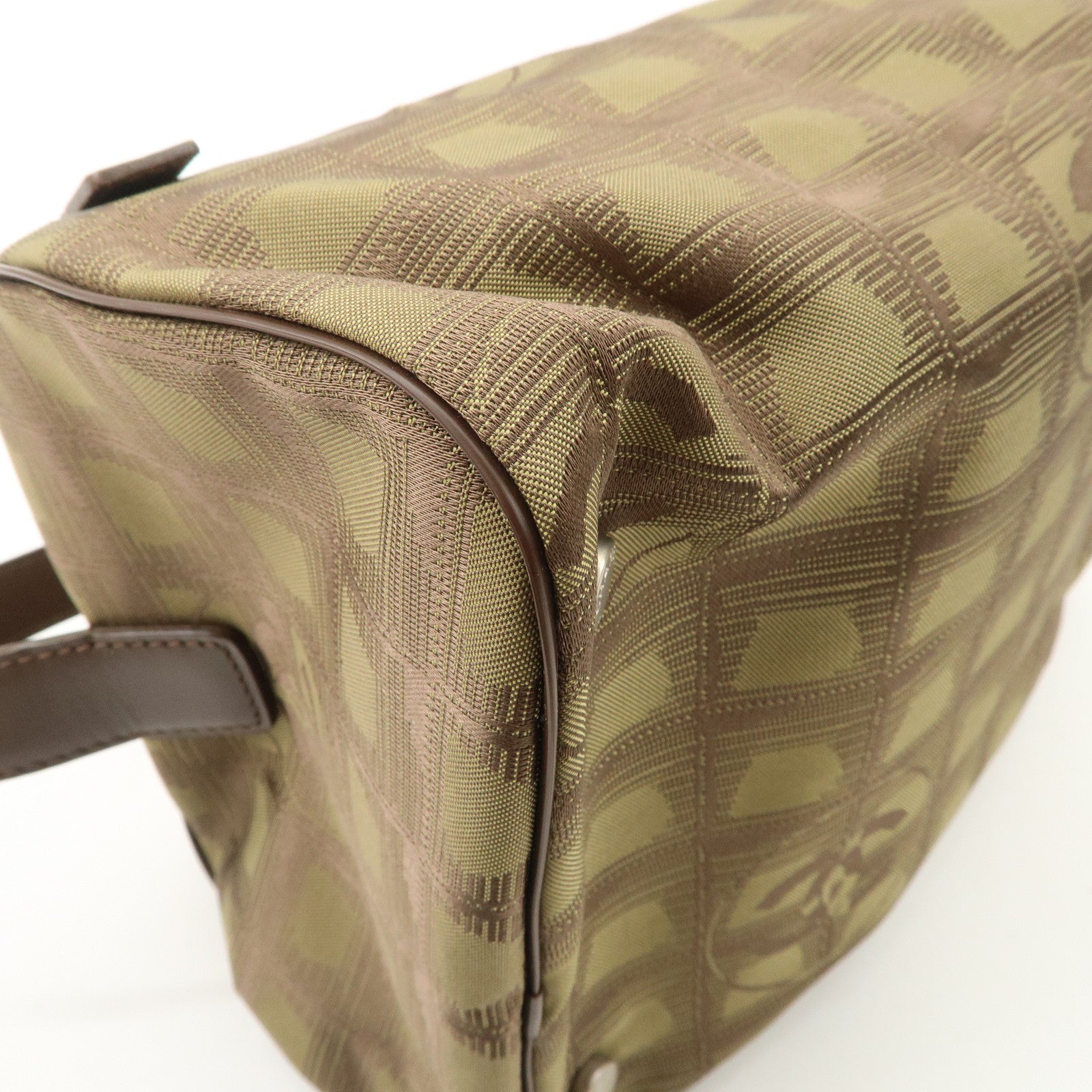 CCHANEL New Travel Line Nylon Jacquard Leather Vanity Bag Khaki A15829 Used