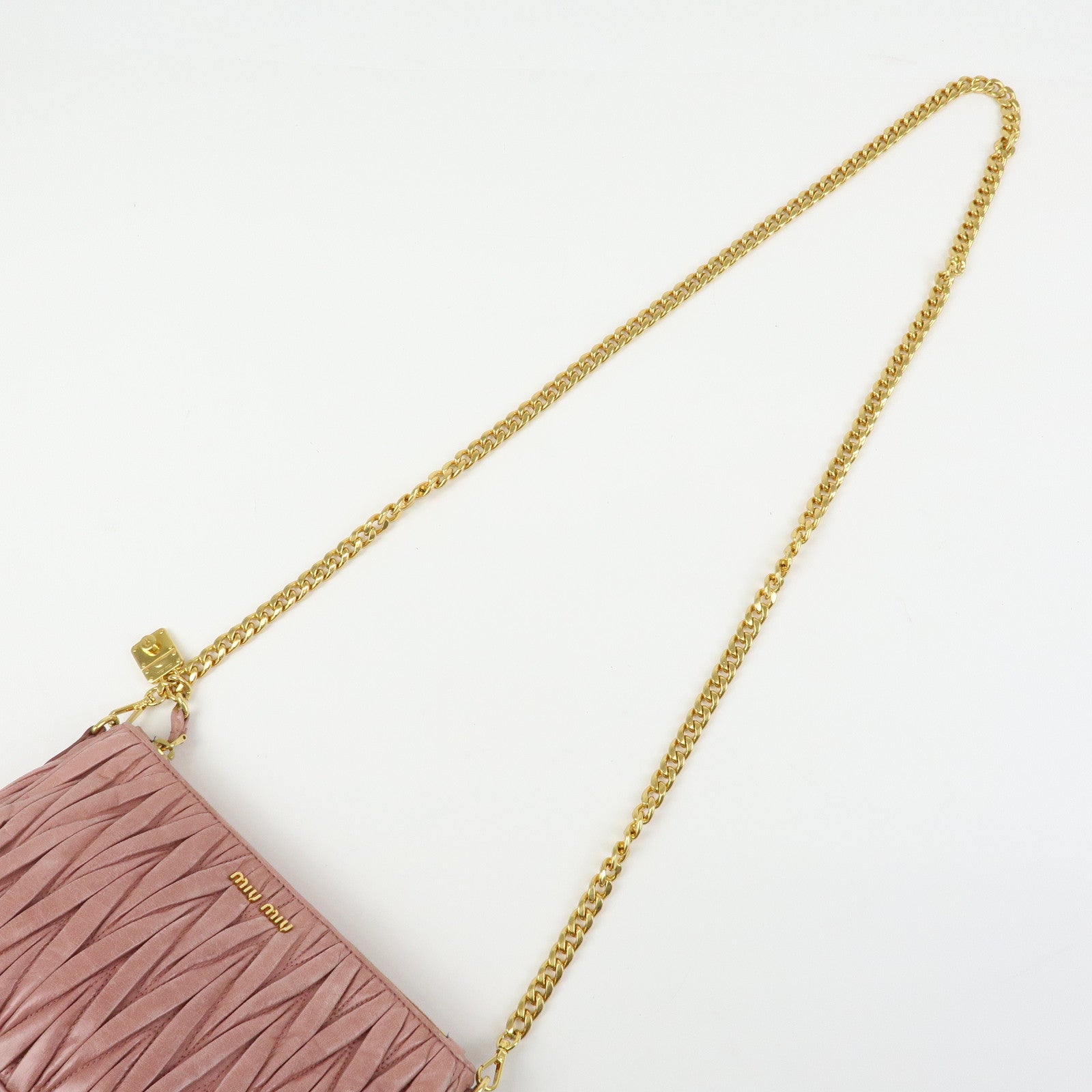 MIU MIU Matelasse Leather Chain Shoulder Crossbody Bag Pink 5BC892