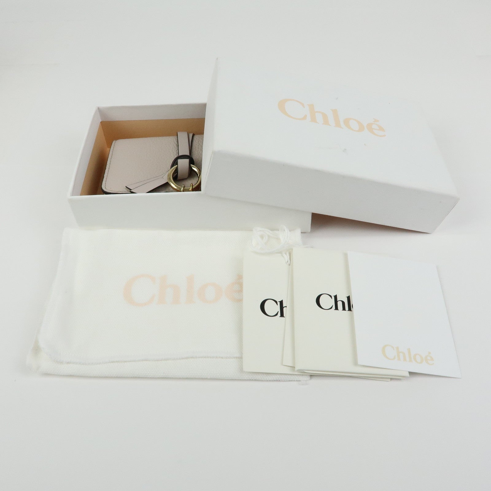 Chloe Alphabet Leather Card Case Mini Trifold Wallet Heart Ivory