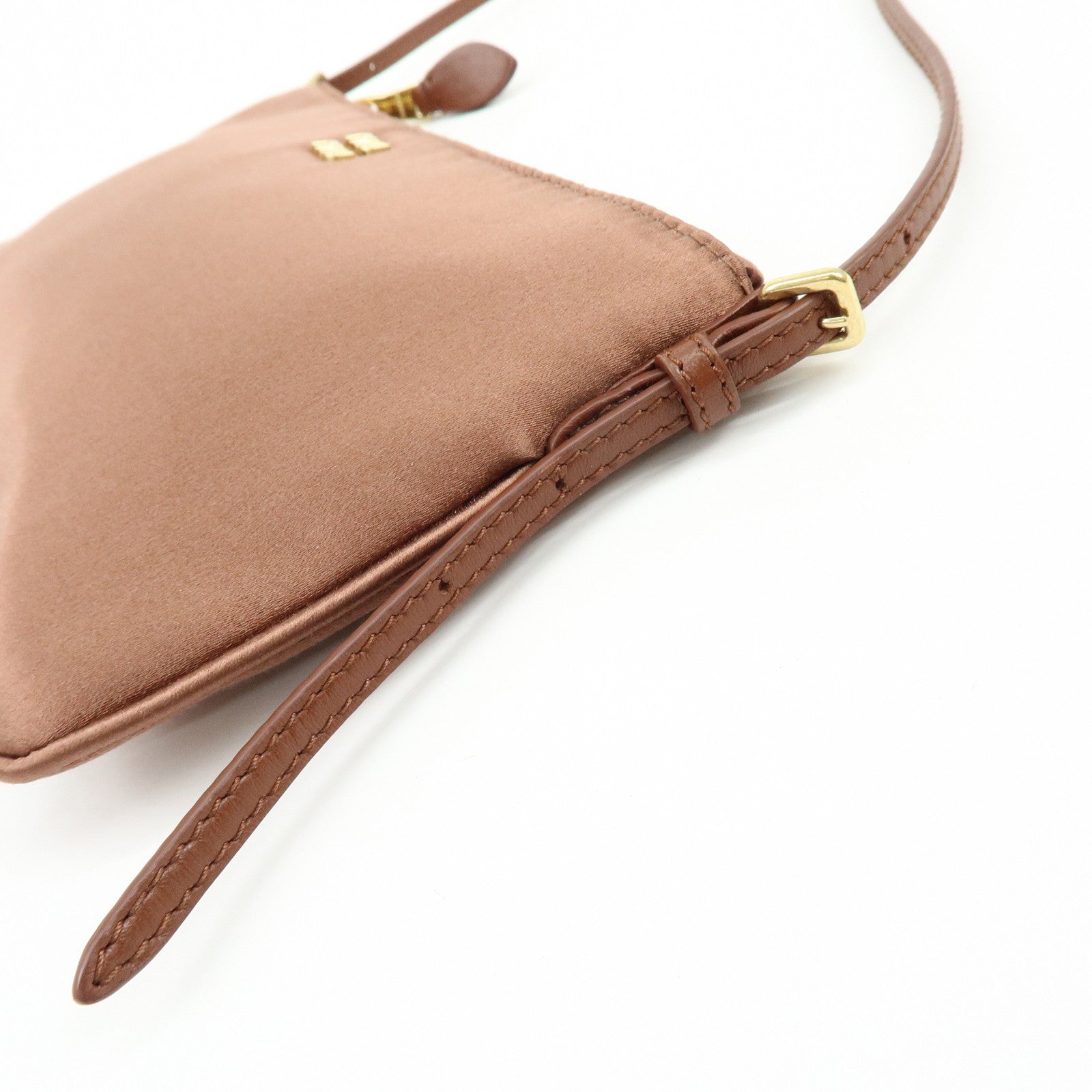 MIU MIU Logo Satin Mini Hand Bag Shoulder Bag Brown 5NI007