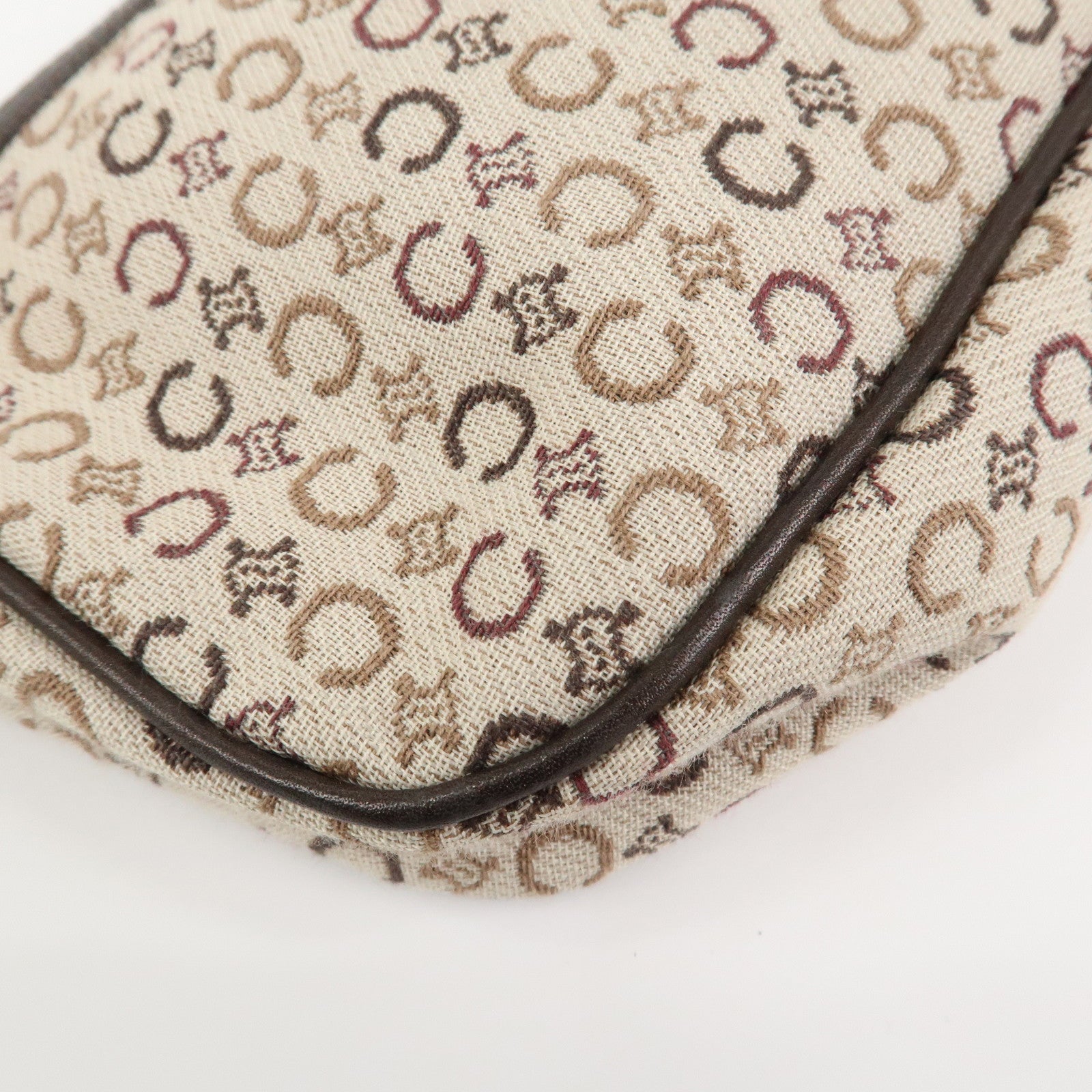 CELINE C Macadam Jacquard Leather Hand Shoulder Bag Beige Brown