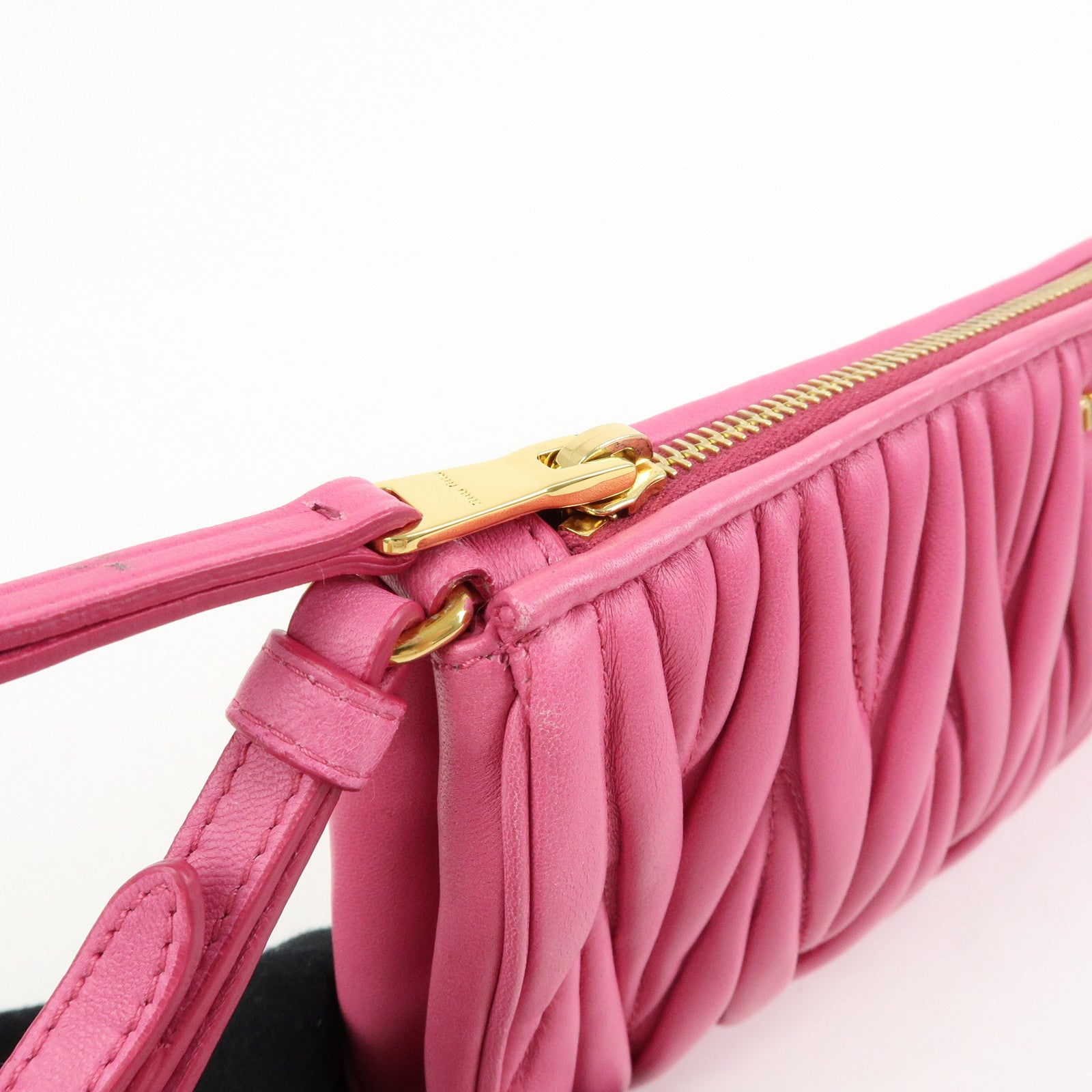 MIU MIU Matelasse Nappa Leather Clutch Bag Wristlet Bag Pink 5N1455