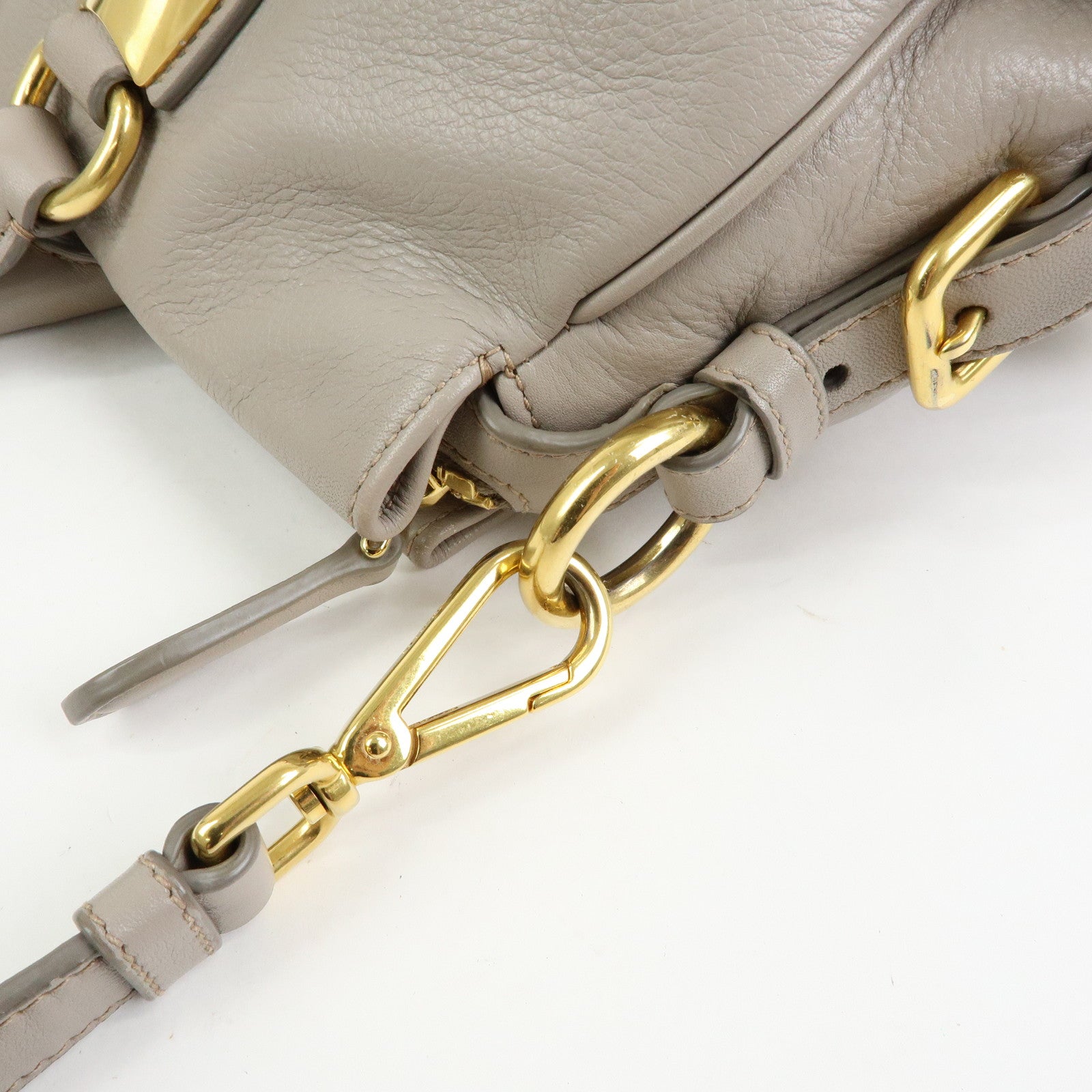 PRADA Logo Leather 2Way Bag Hand Bag Shoulder Bag Greige
