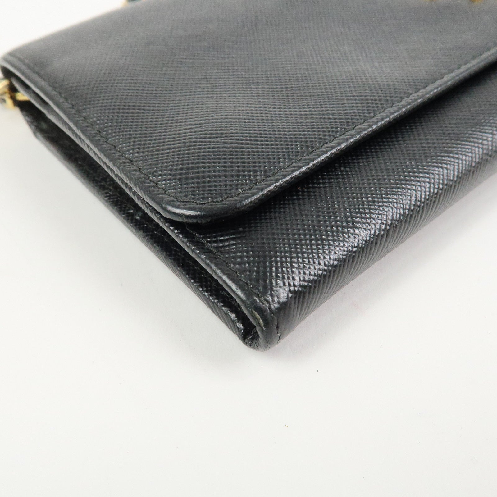 PRADA Logo Leather Chain Wallet WOC Shoulder Wallet Black 1MT290