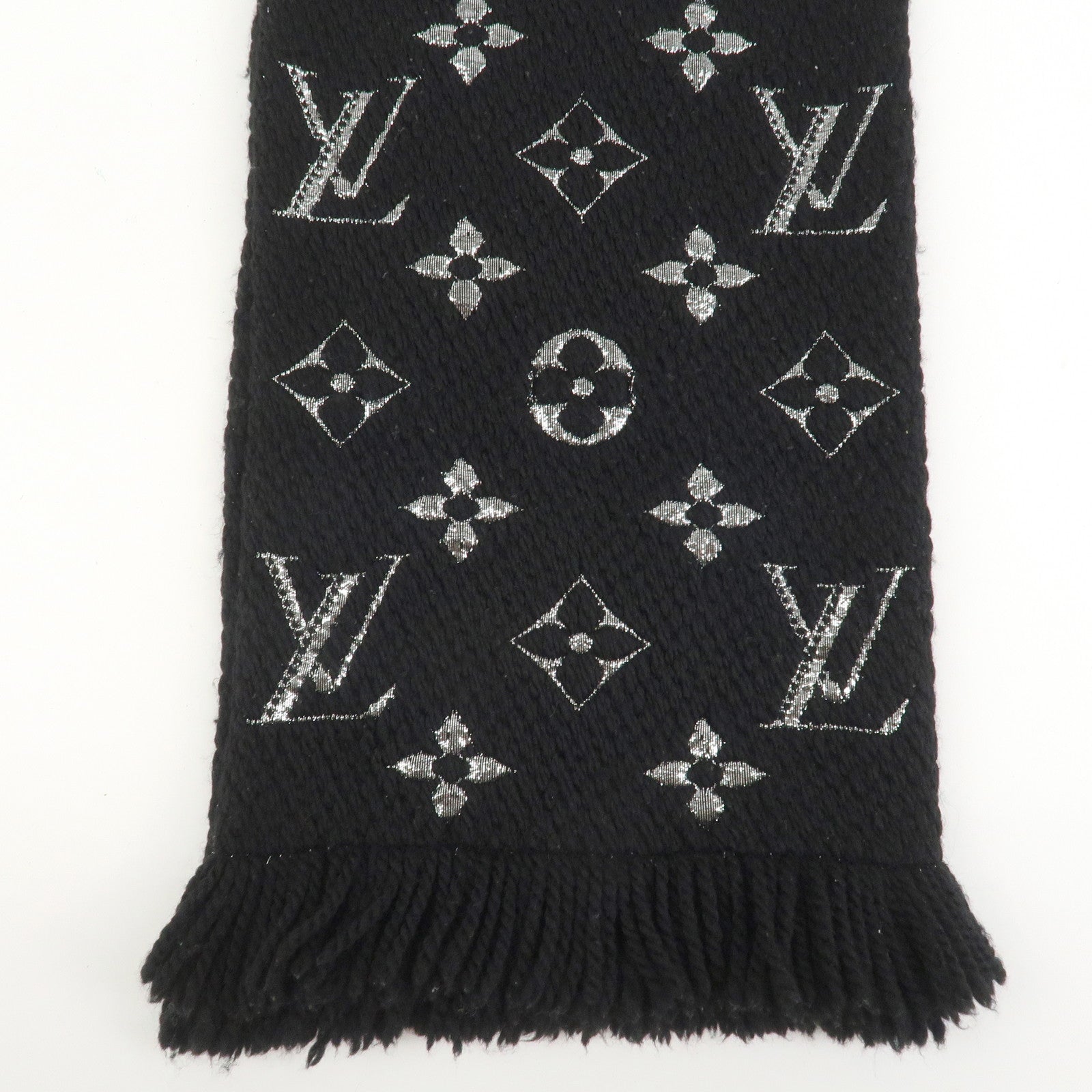 Louis Vuitton Escharp Monogram Shine Wool Silk Scarf Black M75833