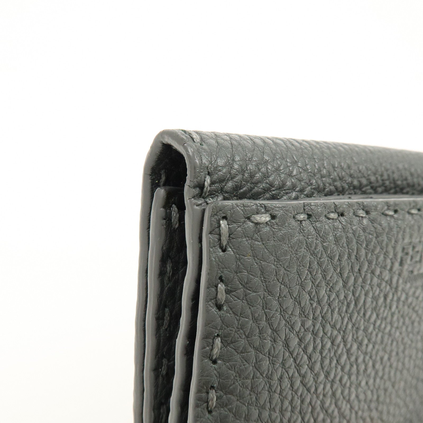 FENDI Selleria Leather Tri-fold Compact Wallet Gray 8M0359