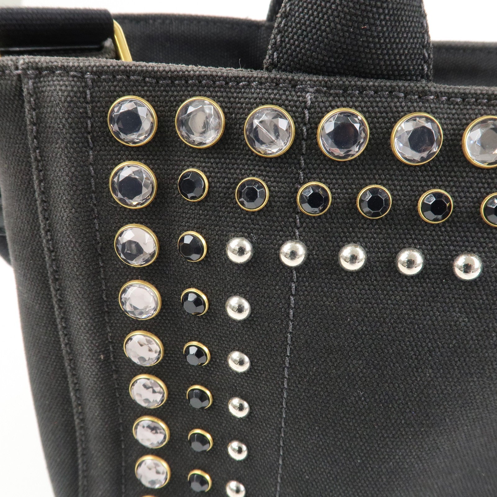 PRADA Triangle Logo Denim Canapa Bijoux 2Way Hand Bag Black B2642B