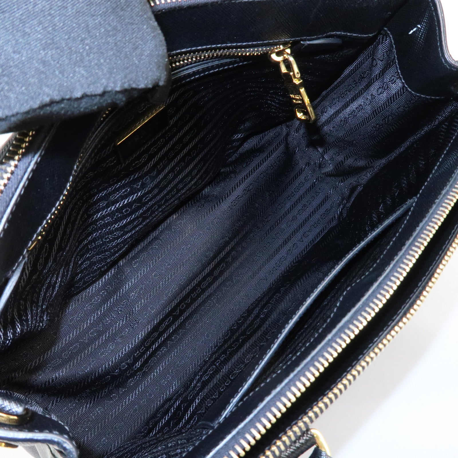 PRADA Triangle Logo Saffiano Leather 2WAY Hand Bag Black BN1801 Used