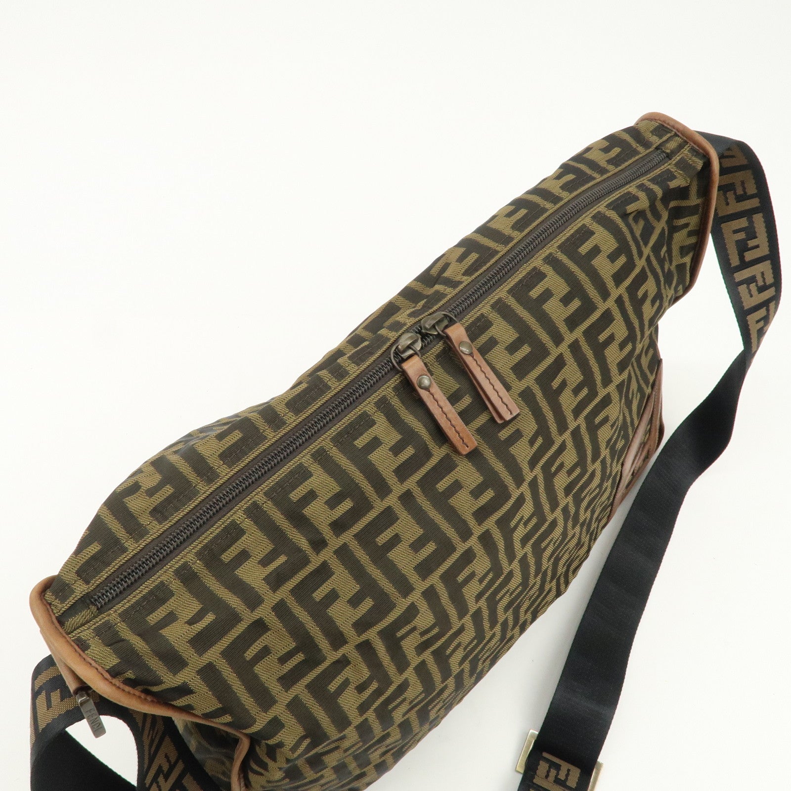 FENDI Zucca Canvas Leather Shoulder Bag Crossbody Bag Brown 7VA148