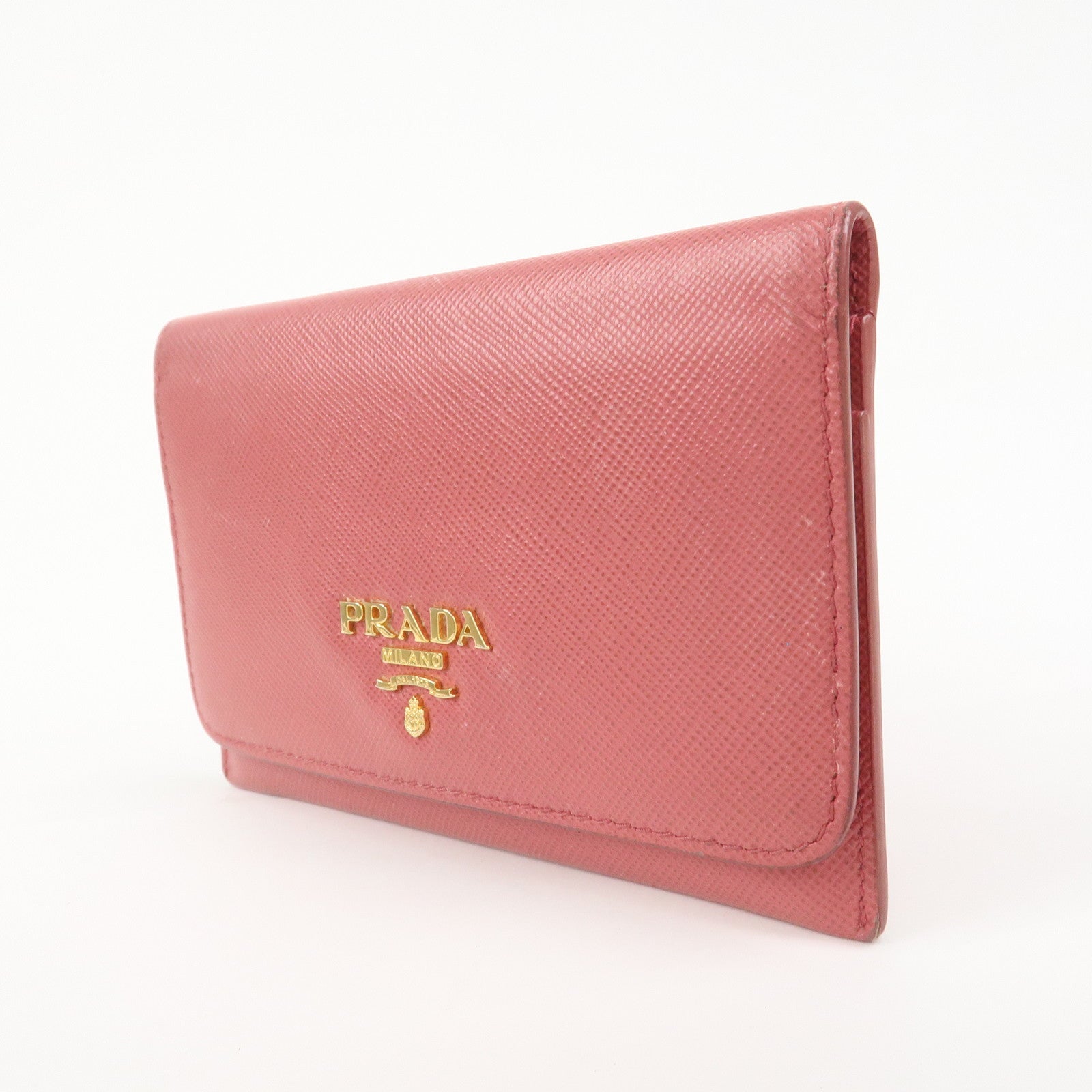 PRADA Logo Saffiano Leather Card Case Card Holder Pink 1M1362