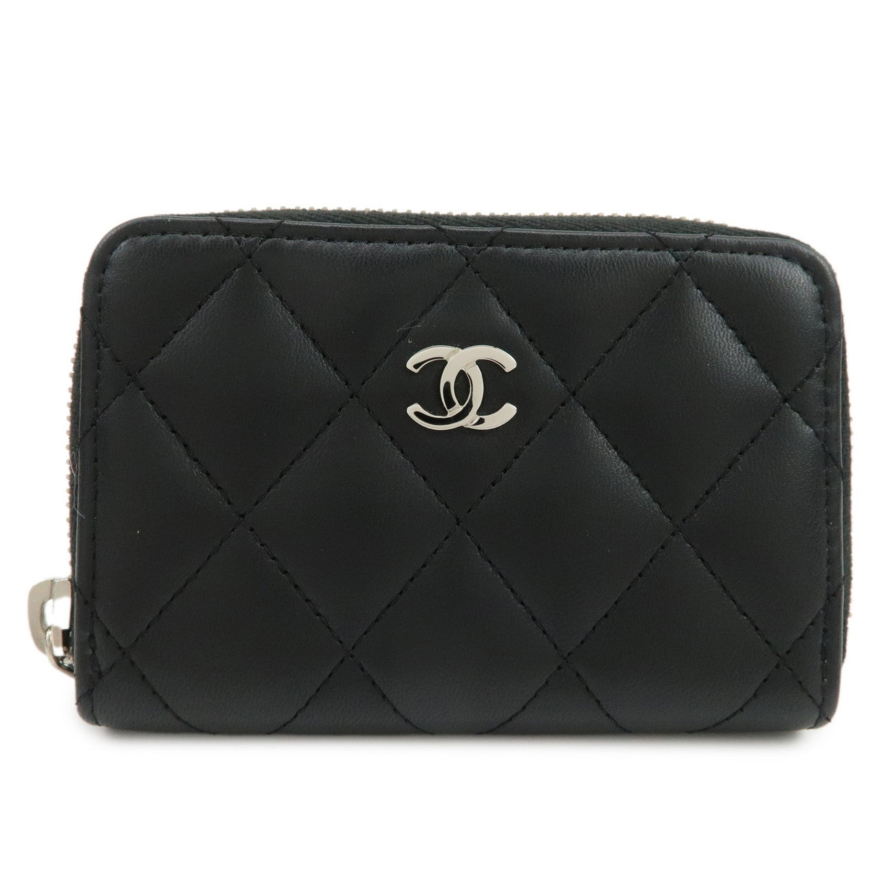 CHANEL COCO Mark Matelasse Lamb Skin Coin Case Coin Holder Black