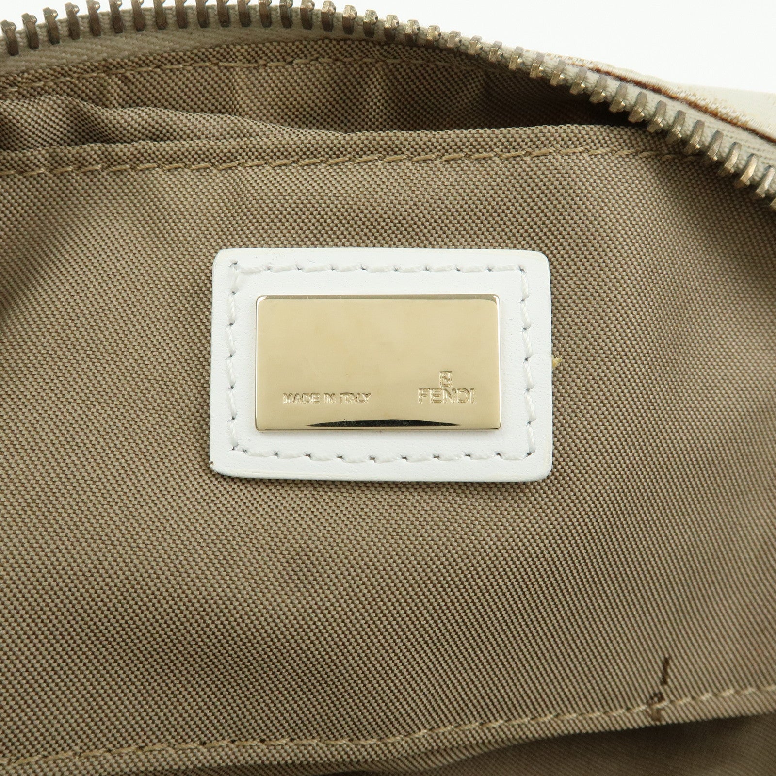 FENDI Canvas Leather Hand Bag Shoulder Bag Light Beige White 8BR391