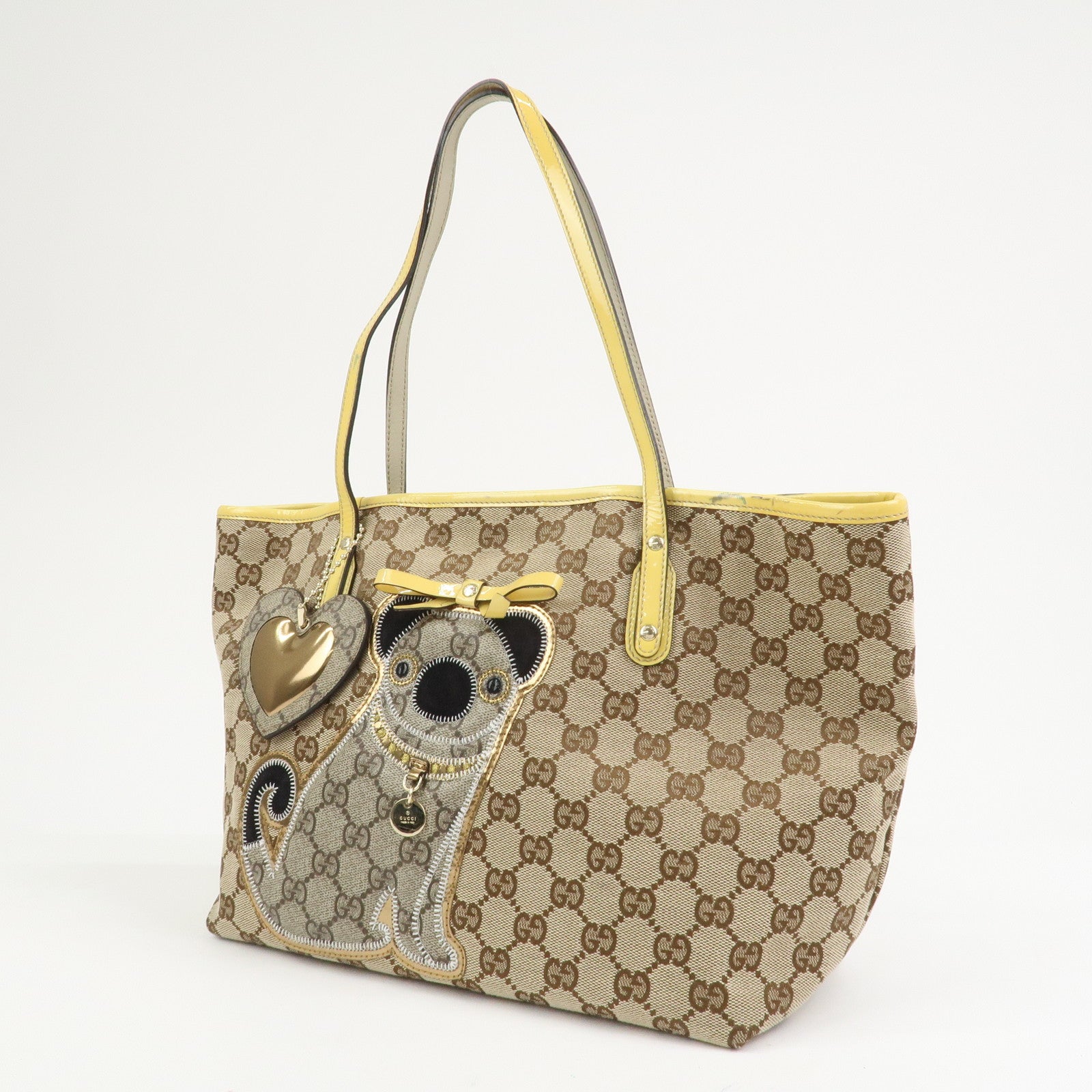 GUCCI Gucciori Pug Dog GG Canvas Patent Leather Tote Bag 212374