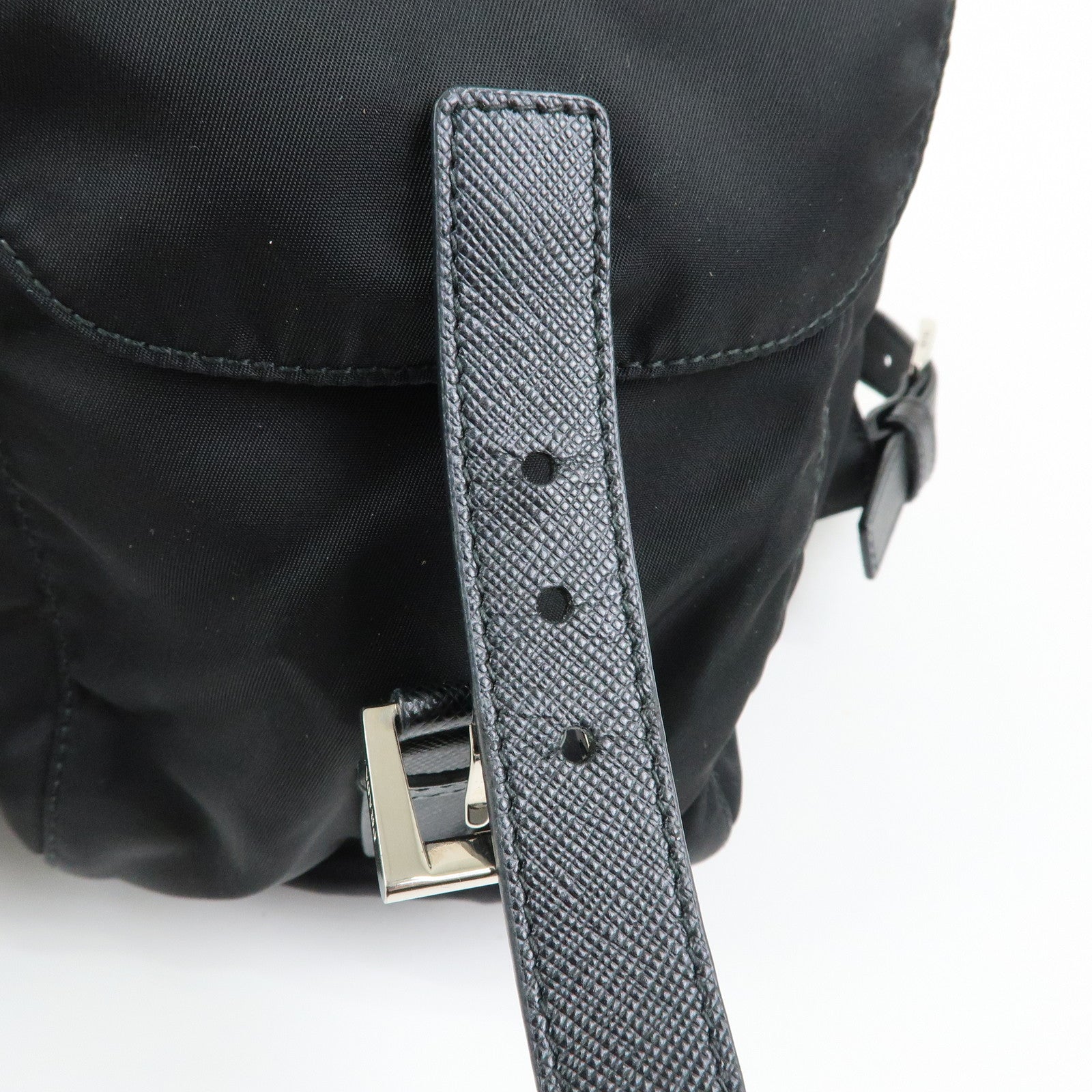 PRADA Triangle Logo Nylon Saffiano leather Backpack Rucksuck Black