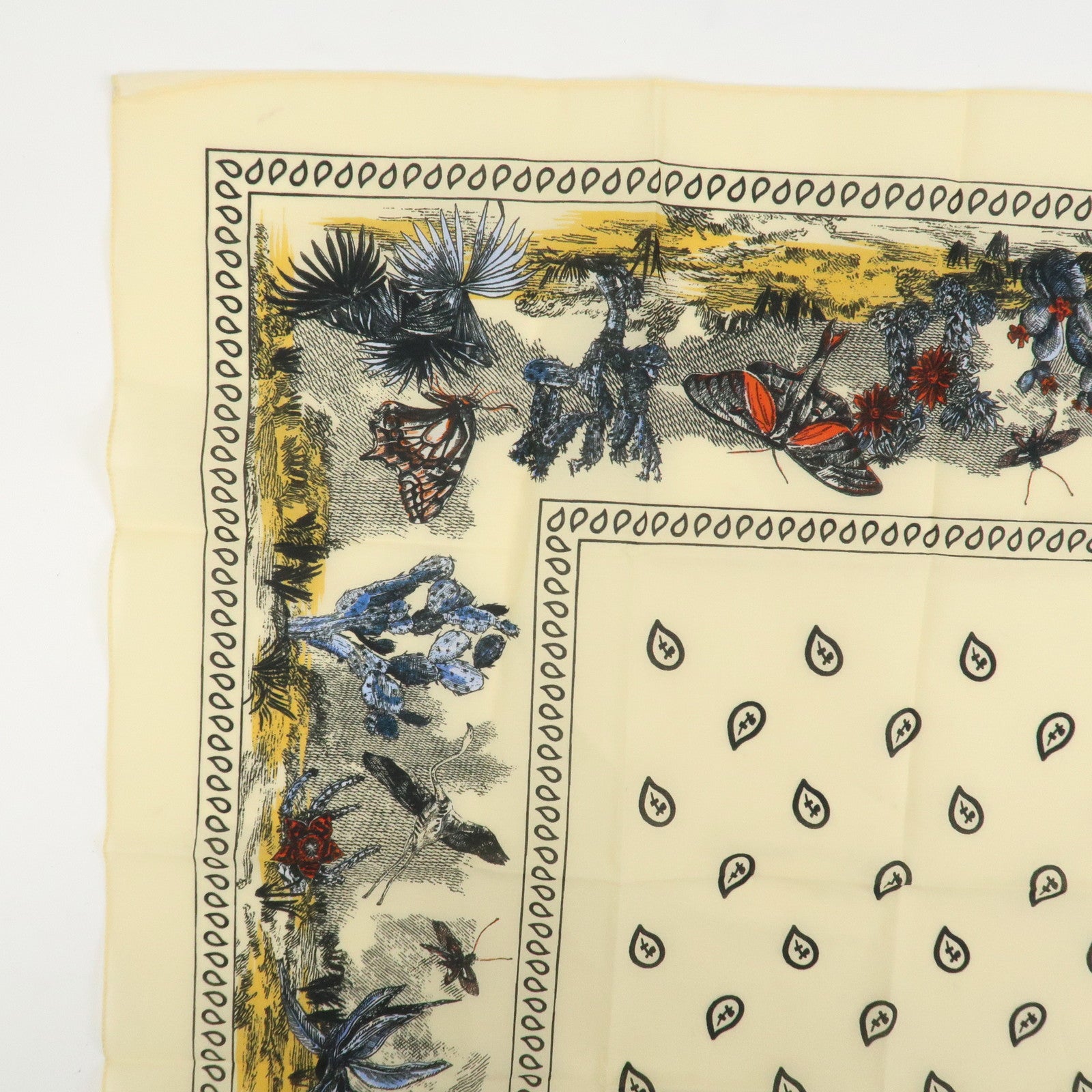 Christian Dior Cotton100% Scarf Cactus Butterfly 55×55 Yellow Beige