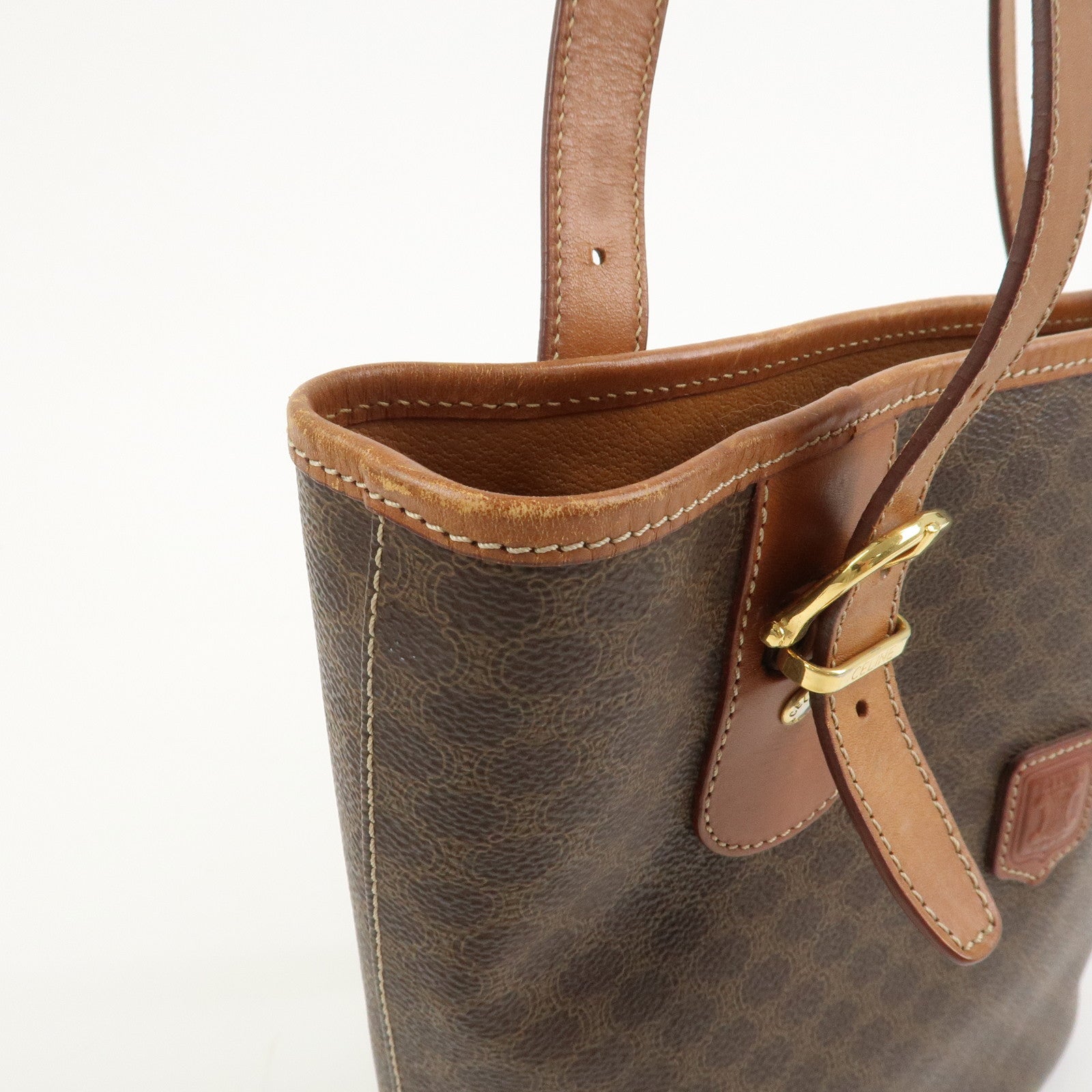 CELINE Macadam PVC Leather Tote Bag Hand Bag Brown