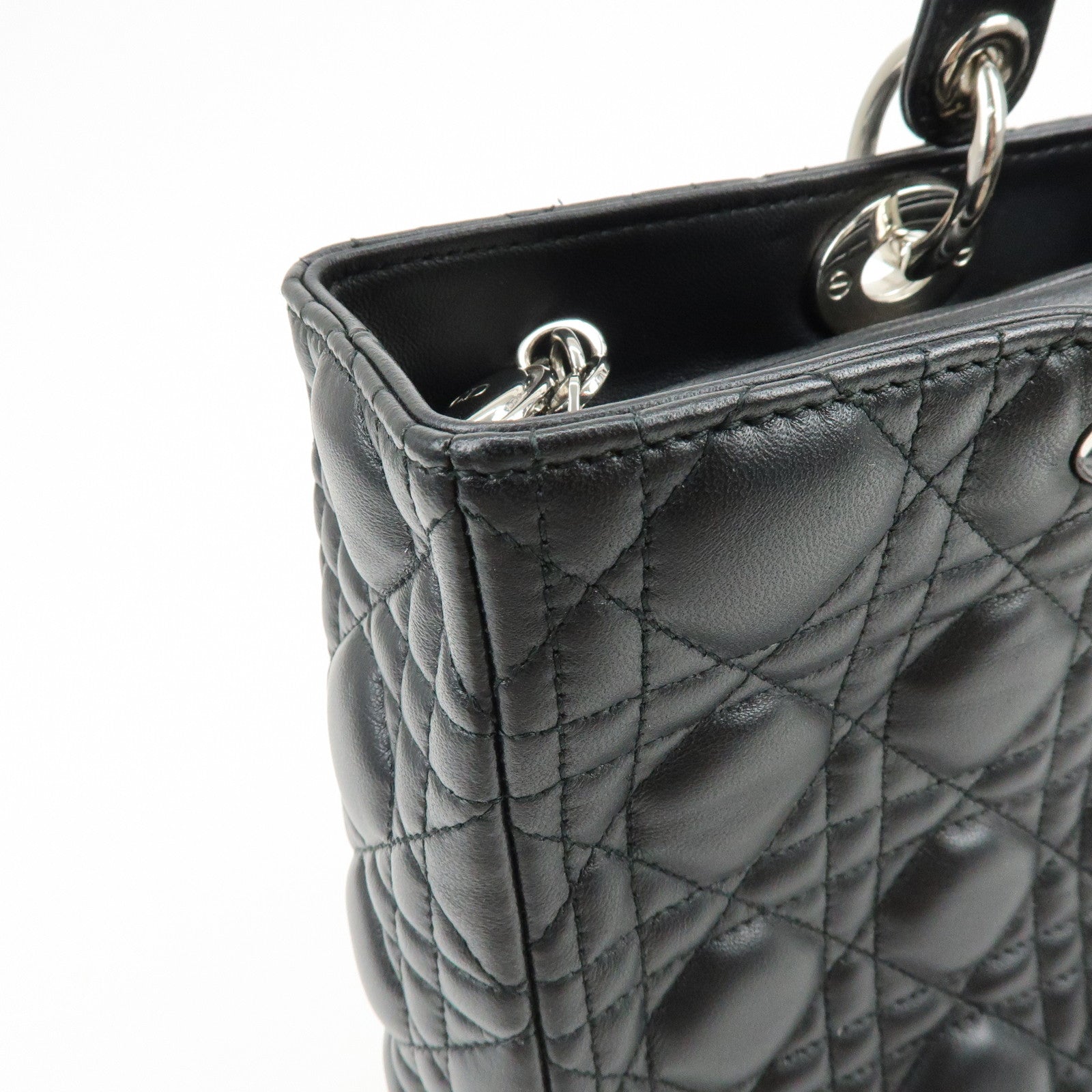 Christian Dior Cannage Large Lamb Skin 2Way Bag Hand Bag Black