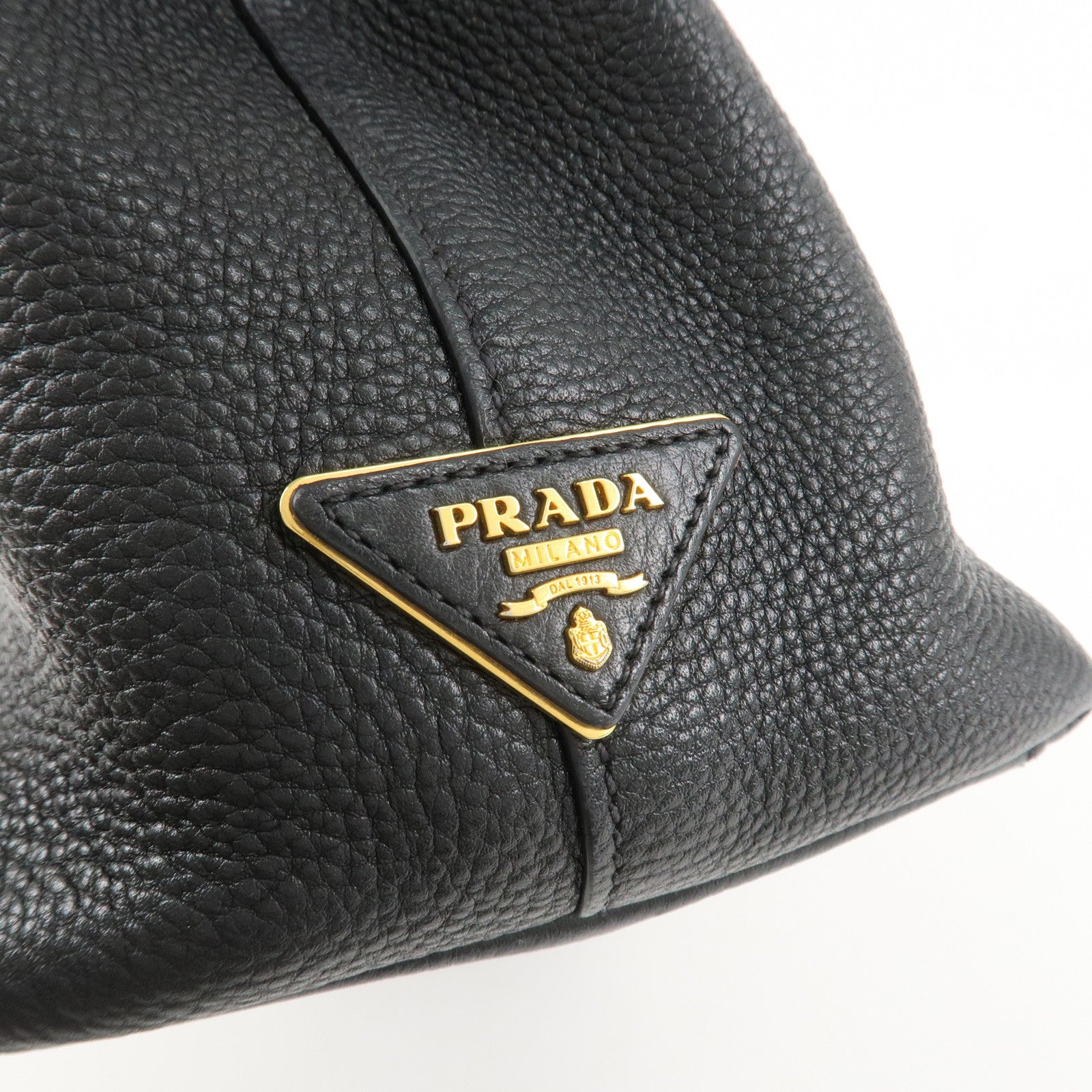 PRADA VITTELLO PHOENIX Triangle Logo Leather Shoulder Bag Black 1BC051 Used