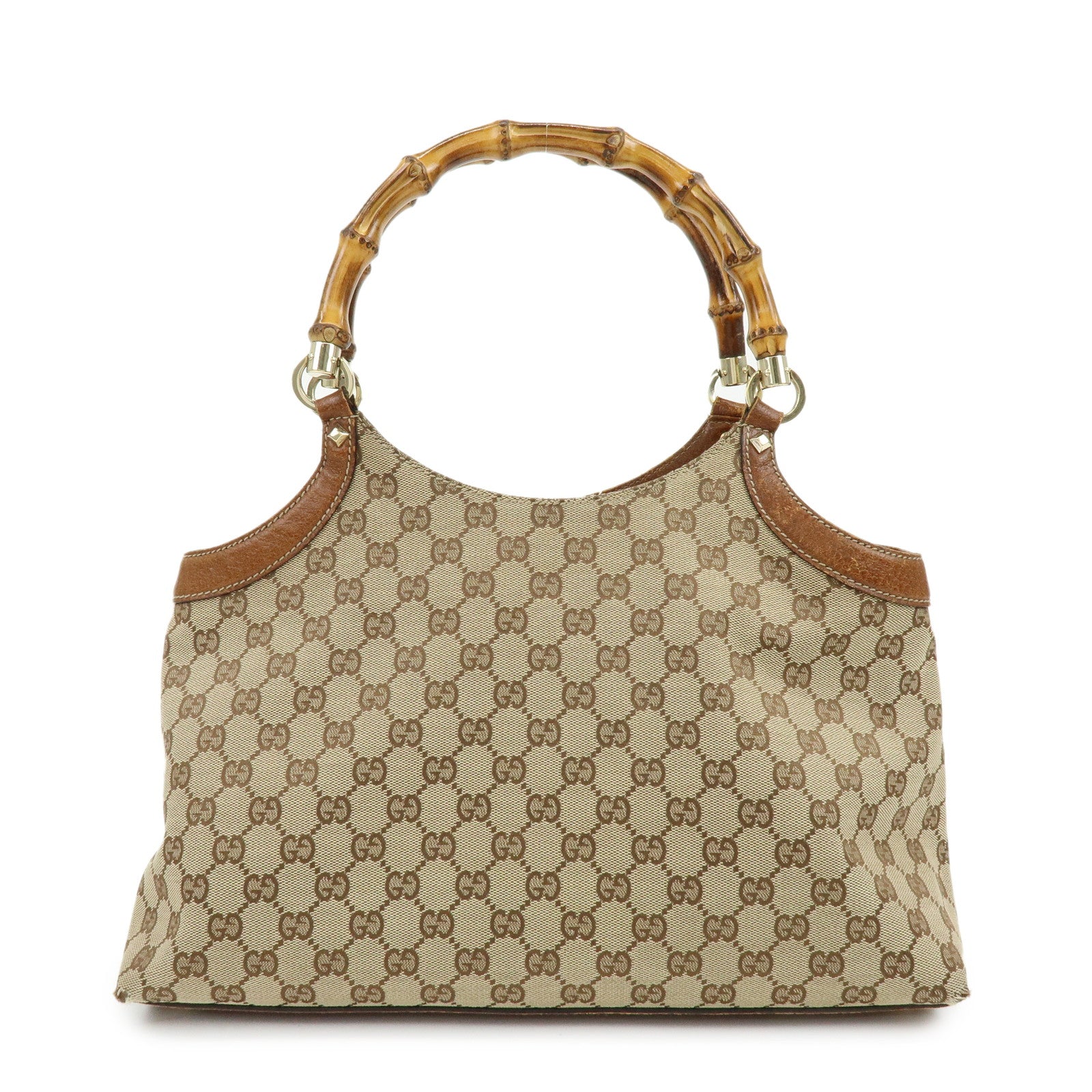 GUCCI Bamboo GG Canvas Leather Tote Bag Hand Bag Brown Beige 137395