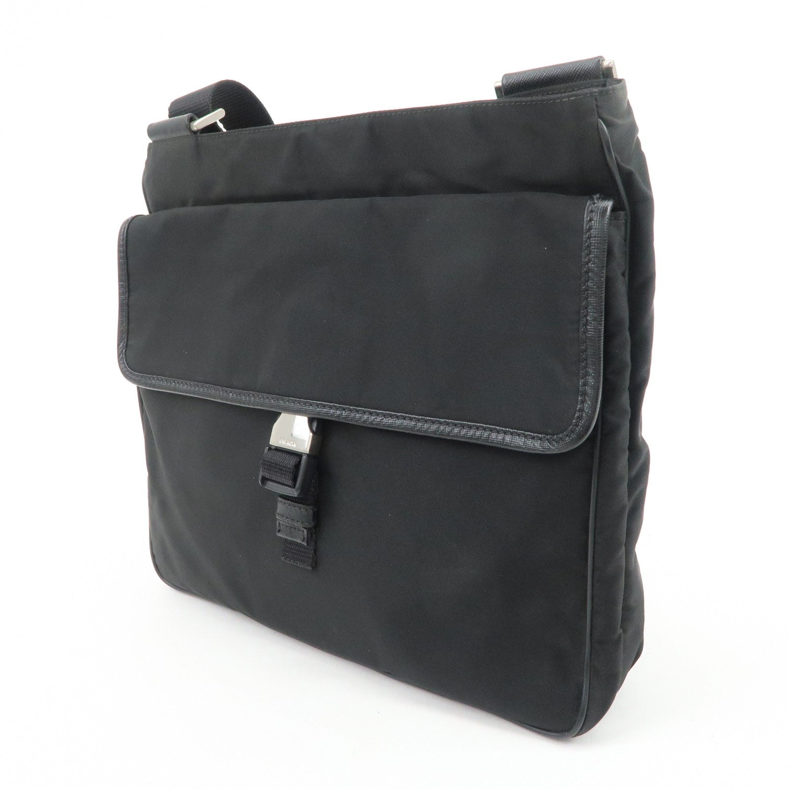 PRADA Nylon Saffiano Leather Shoulder Crossbody Bag Black VA0269