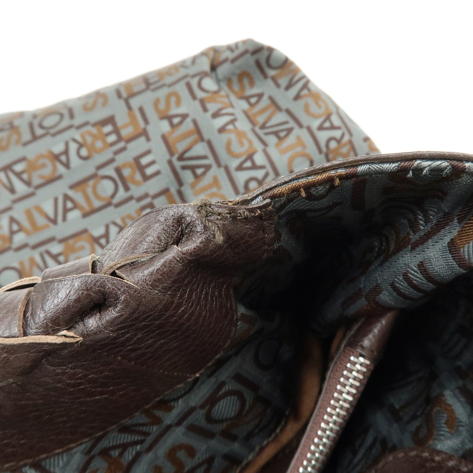 Ferragamo Gancini Canvas Leather Tote Bag Shoulder Bag Brown