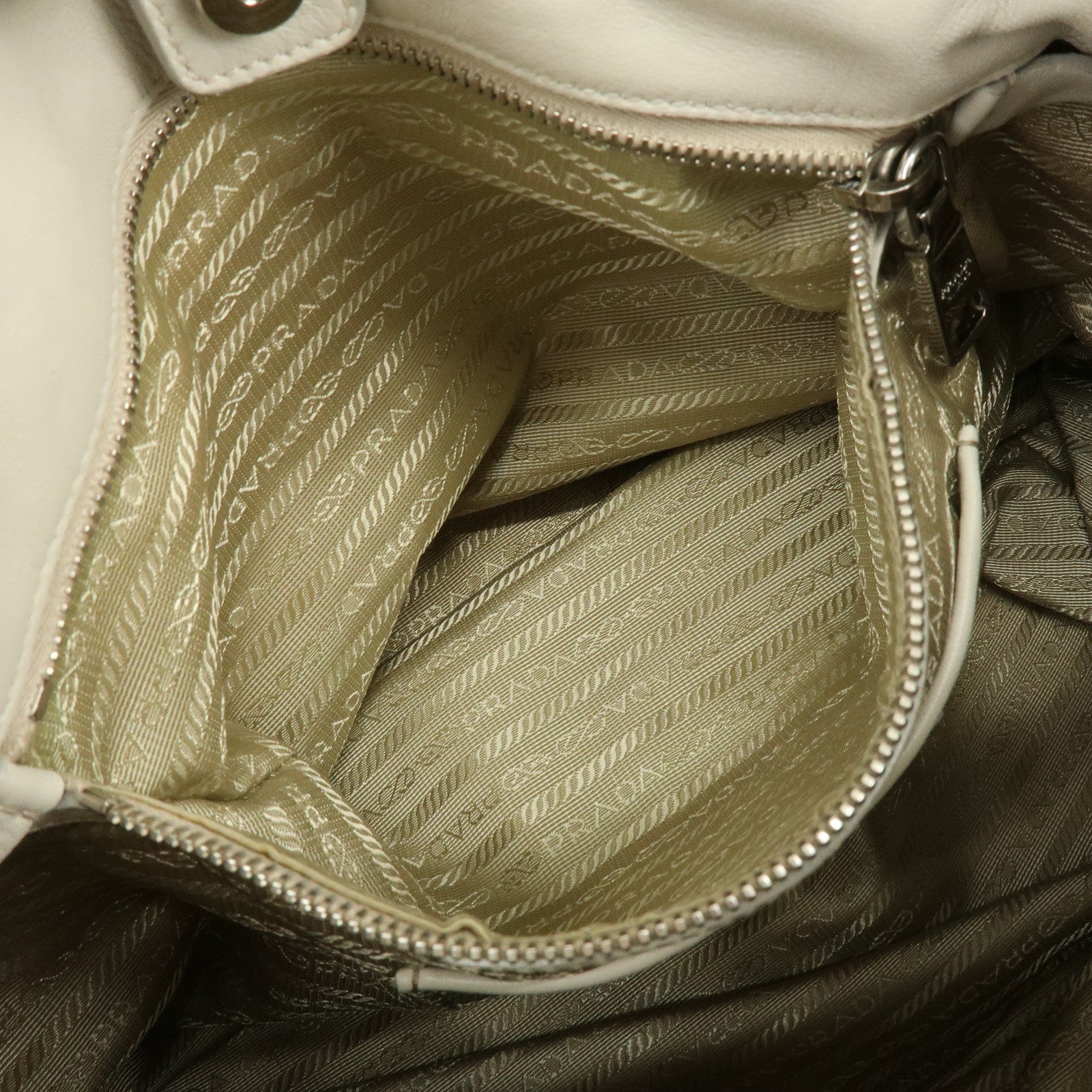 PRADA Gathered Leather Shoulder Bag Hand Bag Light Beige